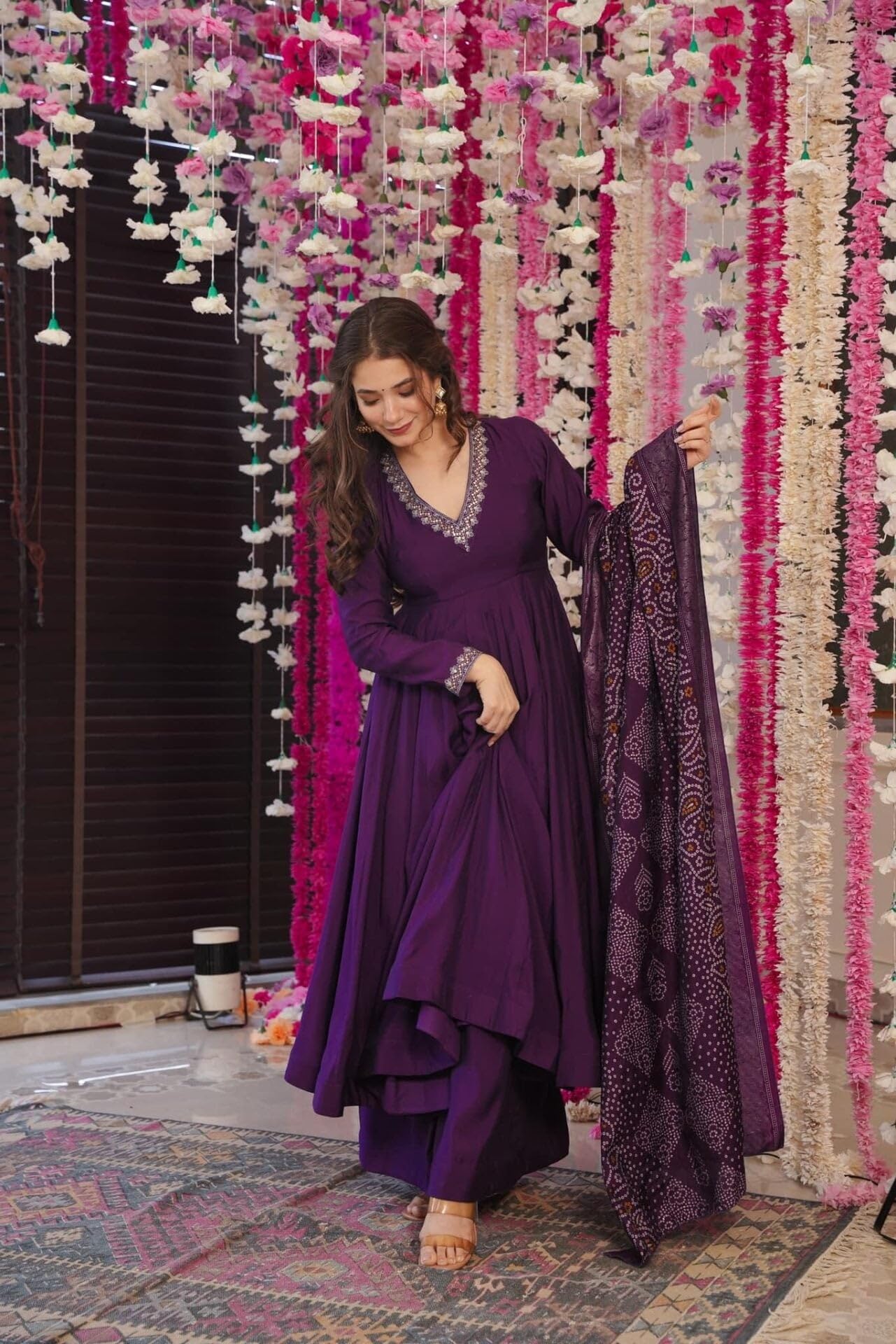 Damen Anarkali Anarkali Anzug mit Dupatta Chinon Indische Ethnische Kleidung für Hochzeit Festival Party