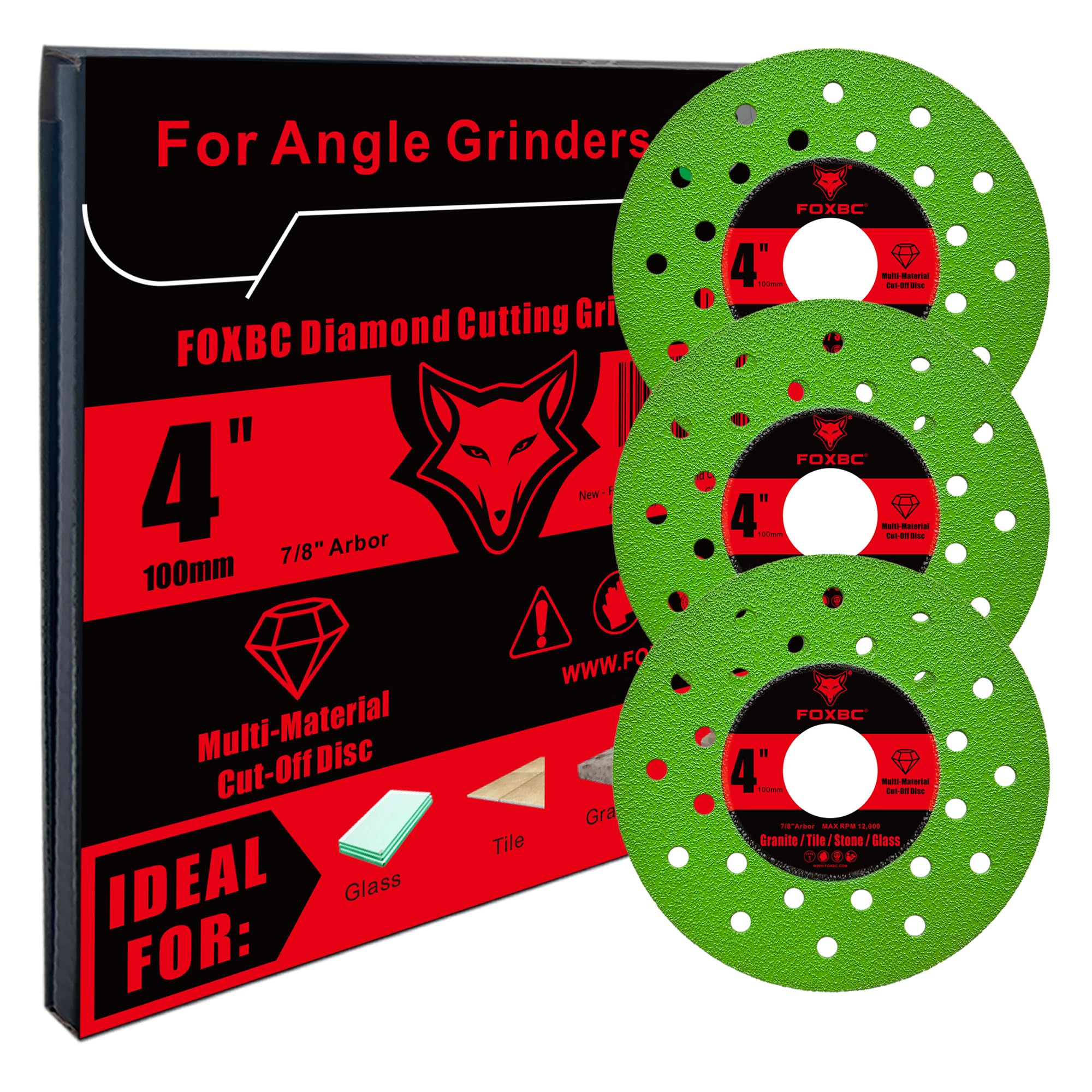 FOXBC 4-1/2 Inch Tile Cutter Cut-Off & Grinding Disc Diamond Saw Blades For Angle Grinder Multi Material For Porcelain Glass Ceramic Marble Stone 7 8 Arbor 3 Pack FOXBC 4-1/2 Inch Tile Cutter Cut-Off & Grinding Disc Diamond Saw Blades For Angle Grinder Multi Material For Porcelain Glass Ceramic Marble Stone 7 8 Arbor 3 Pack