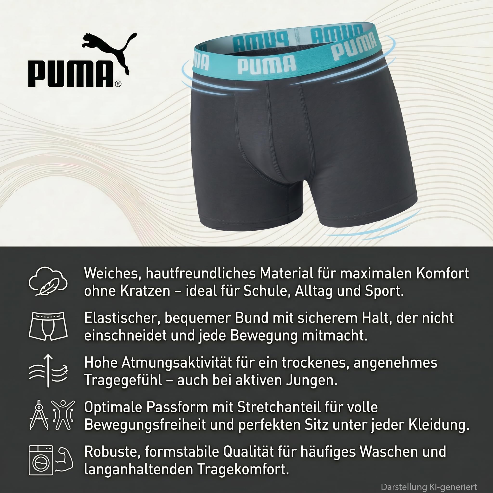 PUMA Bokserki chłopięce (5 sztuk), Atrament indyjski/turkus, 170-176