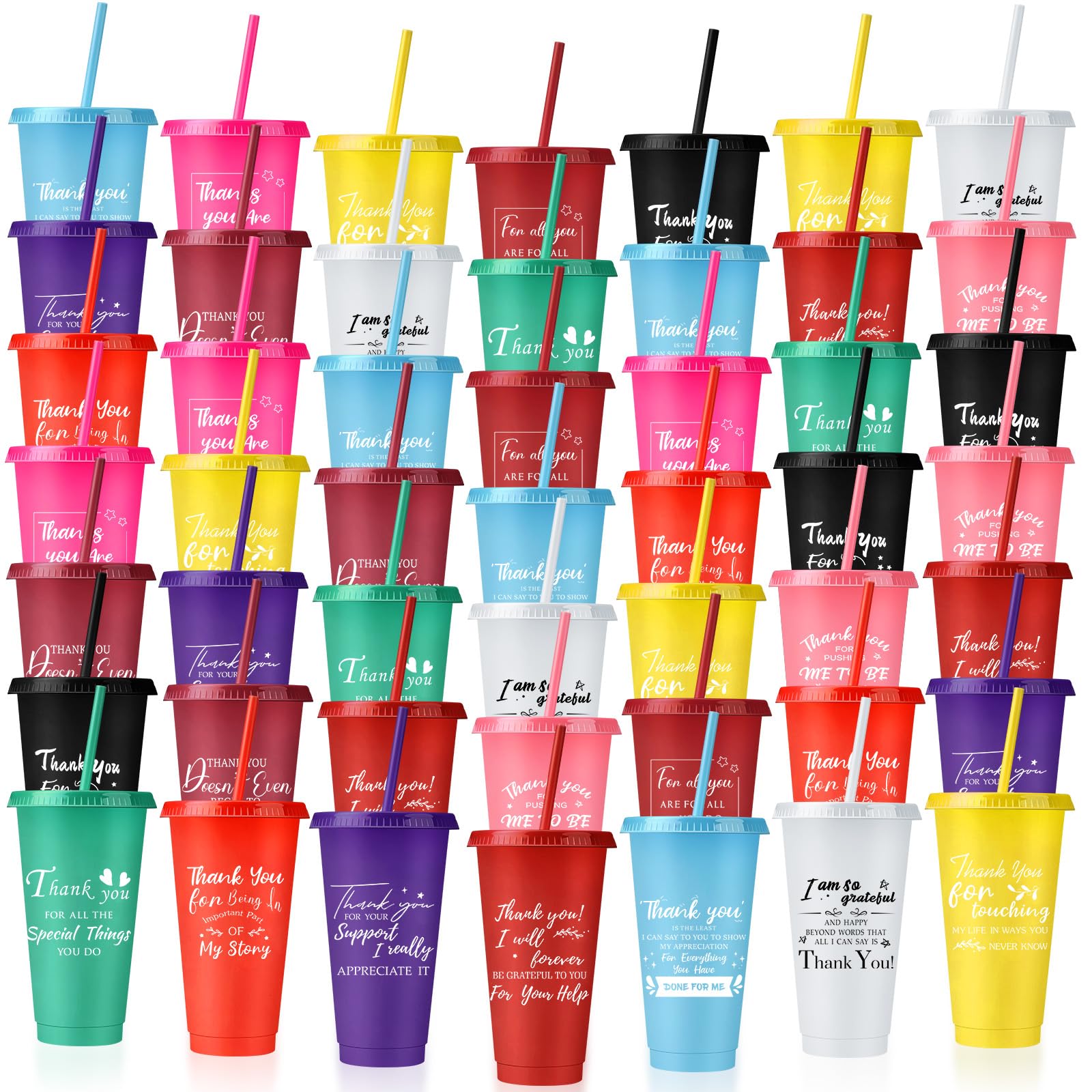 Nuenen 50 Pcs Employee Appreciation Tumbler with Straw and Lid Bulk 24oz Thank You Cup Gift Plastic Inspirational Travel Cups for Teacher Coworker