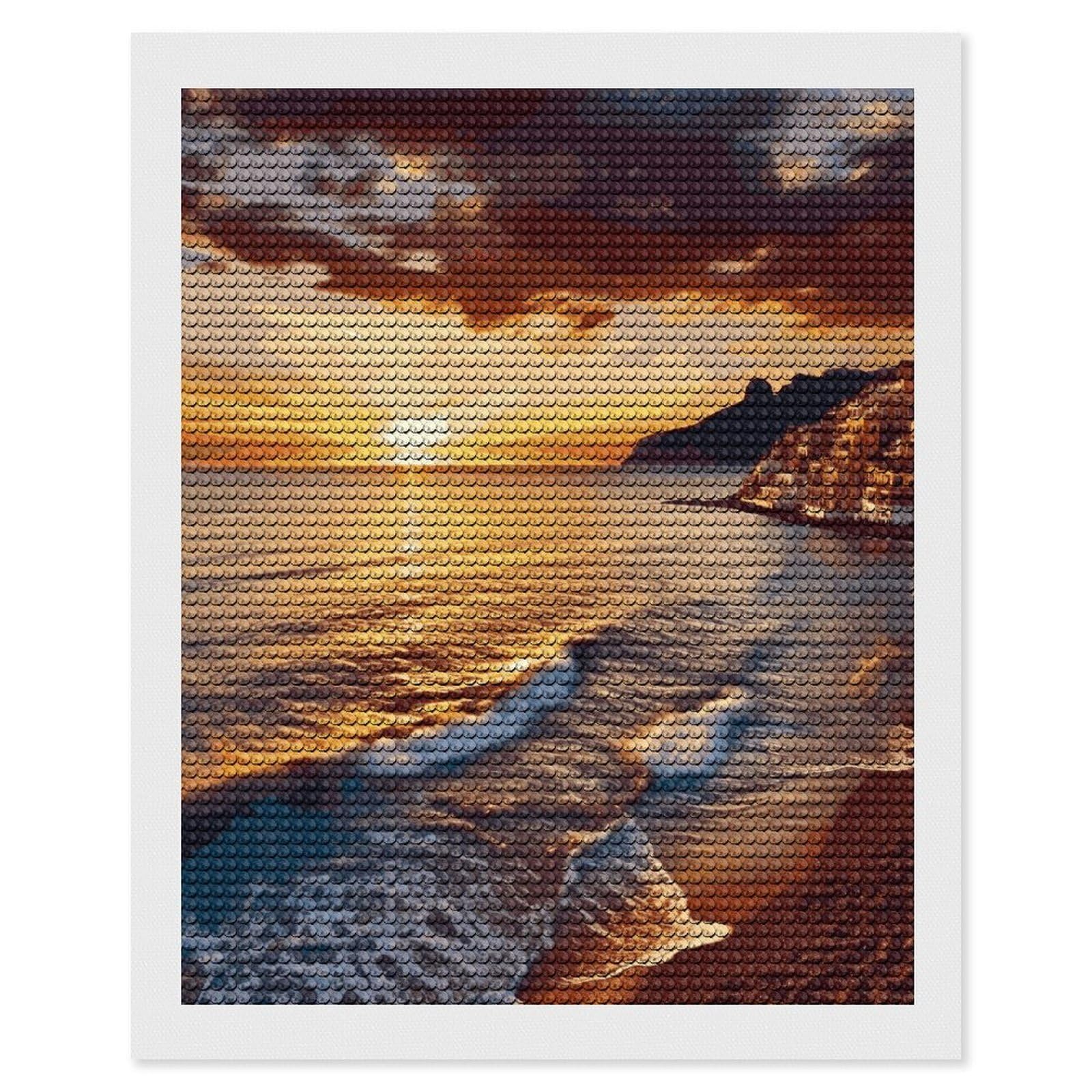 FekiLoot Seaside Sunset Paint by Numbers Kit for Adults Beginner DIY Diamond Dots Paintings Round Full Drill Diamond Art Kits Picture Diamond Art Painting Kits for Home Decor 16"x20"