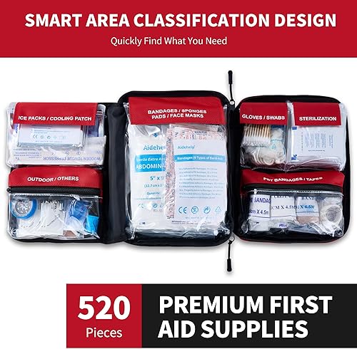 Miniatura 3 de Kit de primeros auxilios de primera calidad de 520 piezas, kit médico de emergencia grande para supervivencia, automóvil, hogar, viajes, camping,