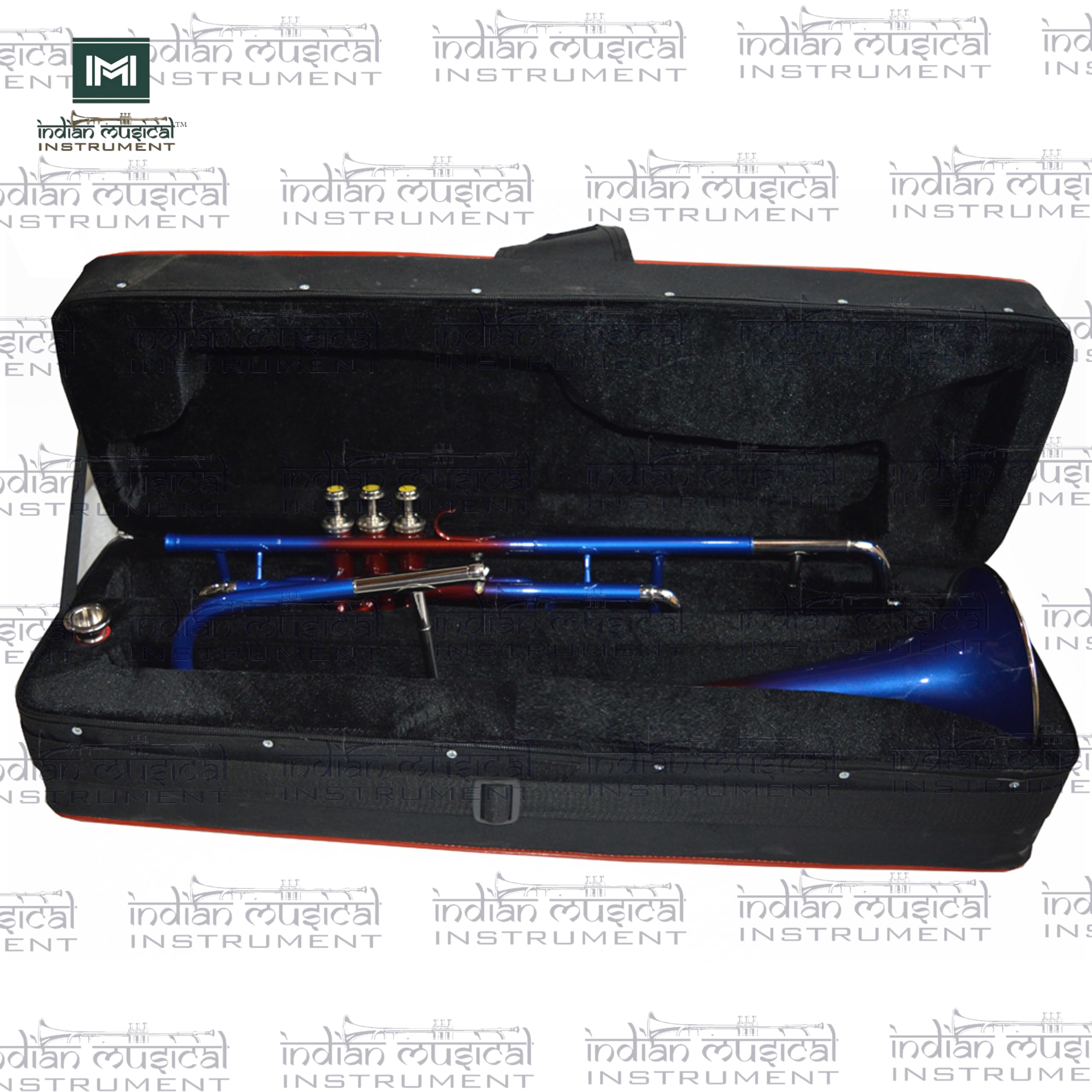 Trombón de válvula, paso BB, calidad de latón con funda de transporte y boquilla incluida (plata azul)