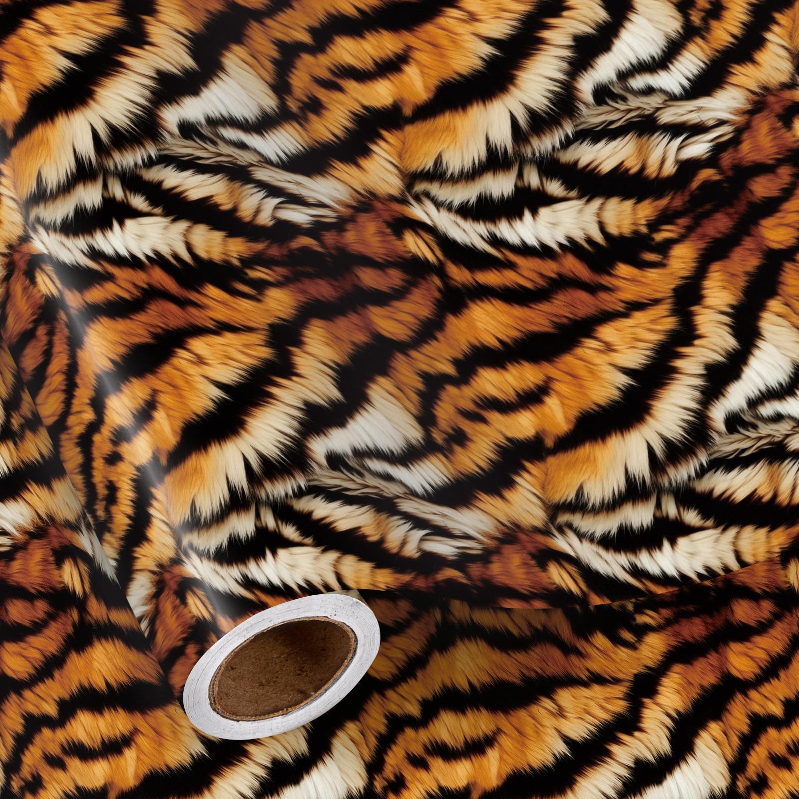 RUSPEPA Mini Tiger Print Wrapping Paper 43.2cm x 5m Realistic Tiger Stripe Pattern Suitable for Kids Birthdays Zoo Celebrations Safari Themes Holidays