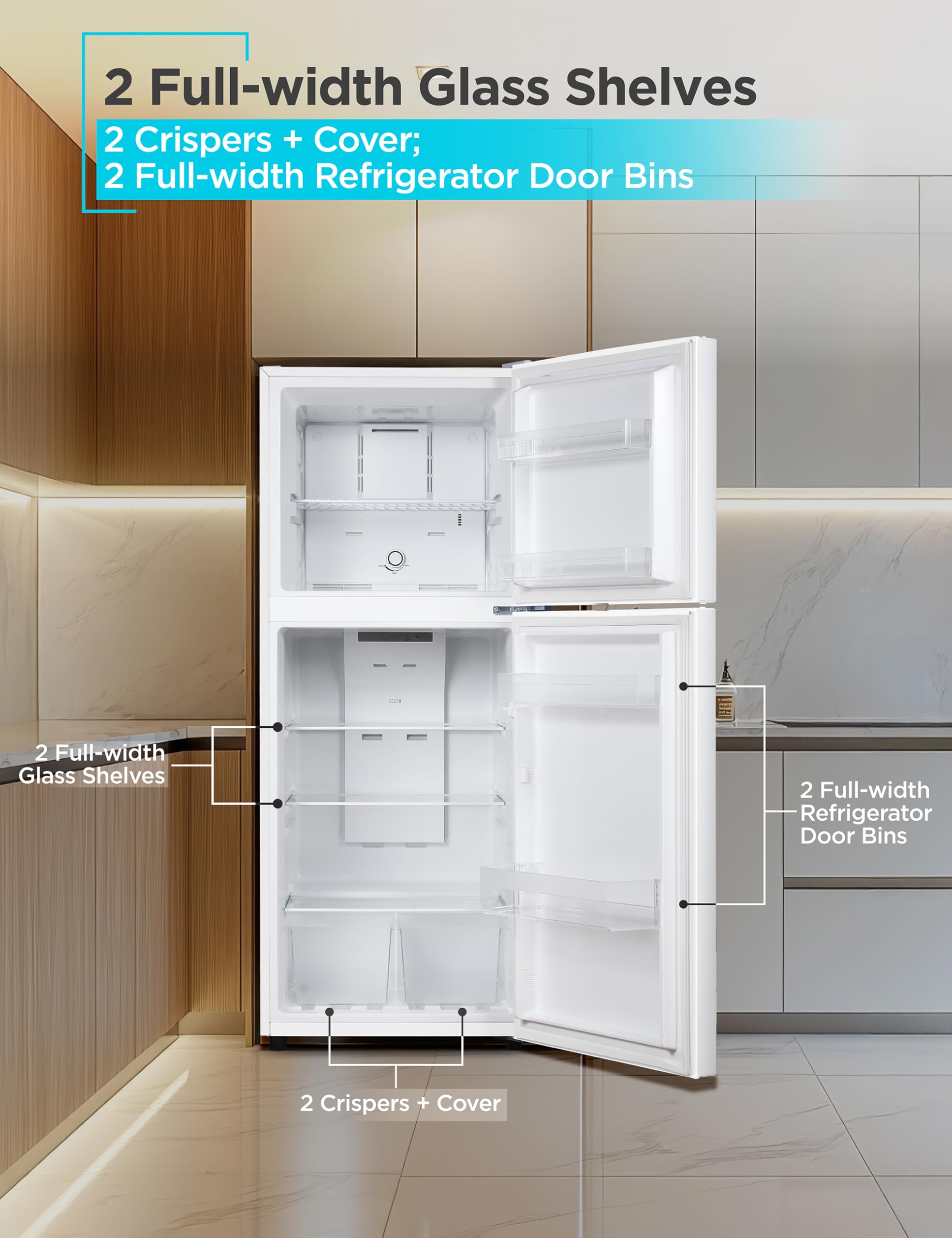 BLACK+DECKER 10 Cu. Ft. Top Mount Refrigerator with Freezer, 2 Door Refrigerator with Top Freezer and Adjustable Temperature Control, ENERGY STAR, BR1000HW, White on Fridge.com