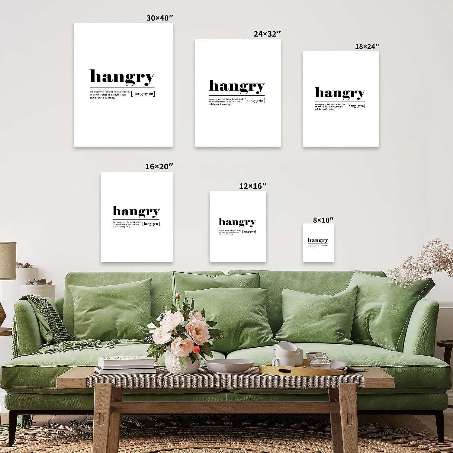Poster Master Typography Canvas - Definition of Hangry Print - Dictionary Art - Minimal Gift for Men & Women - Funny Wall Decor for Bedroom, Living Room, Kitchen or Dorm - 8x10 STRETCHED Canvas
