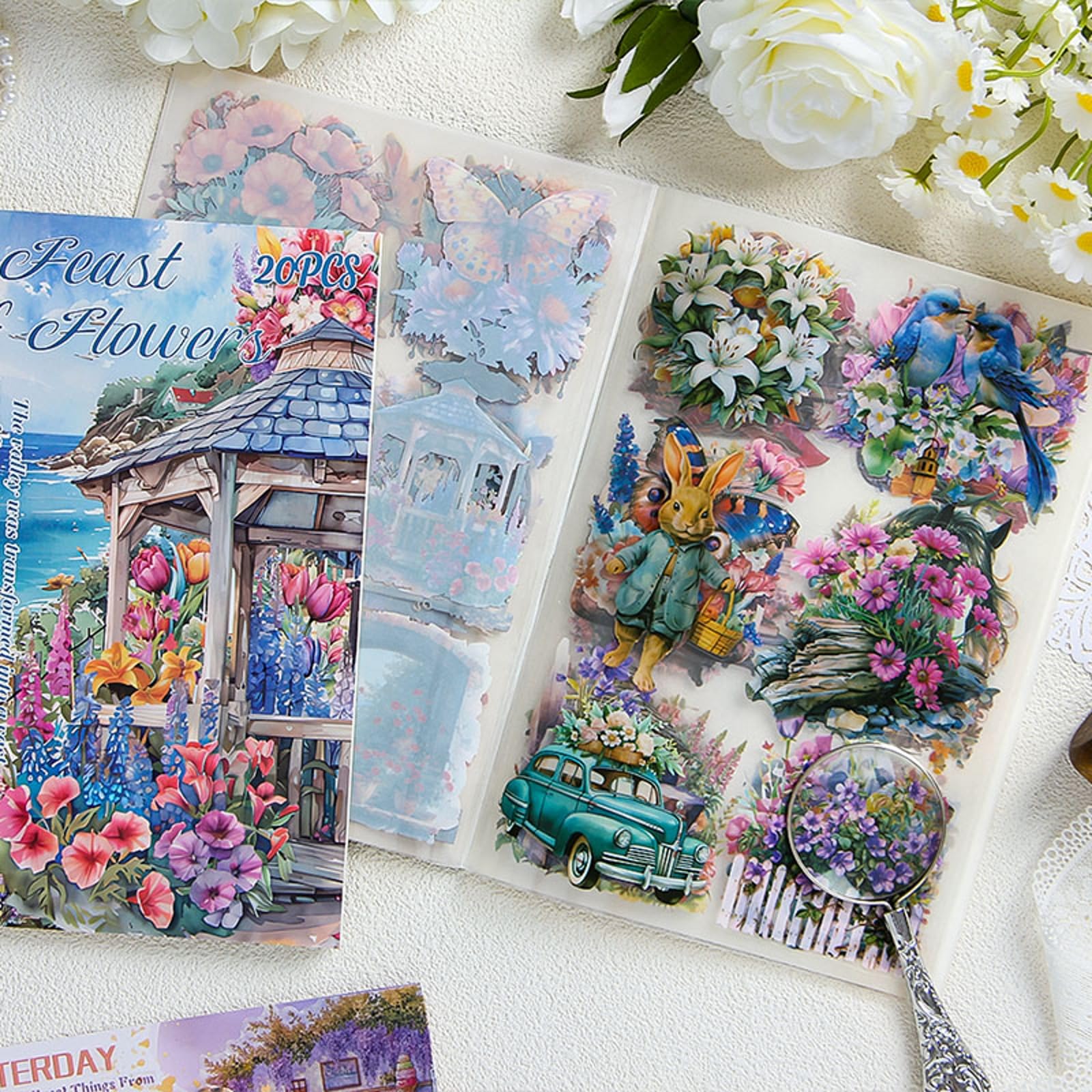 TIAMECH Quiet Time Sticker Book - Orchids Series, 20 Sheets PET & Washi Stickers For Journaling