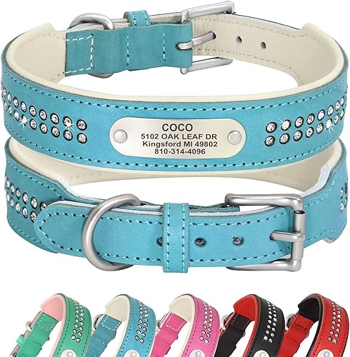 PET ARTIST Collares de perro personalizados con diamantes de imitación dos filas de cristal brillante suave y duradero collar de perro de cuero