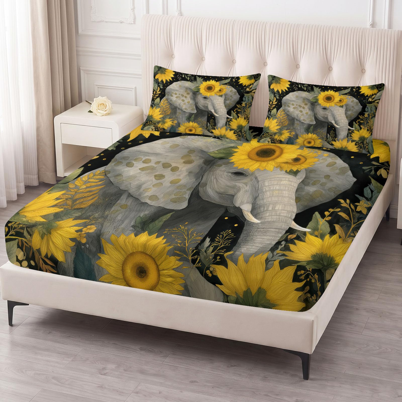 Sábana bajera de 160 x 200 cm, diseño de animales vintage con 2 fundas de