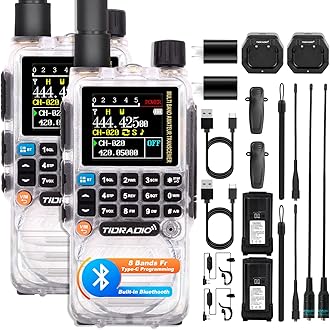 TIDRADIO TD-H3 Ham Radio Type C & Wireless Programming 8-Band Long Range Walkie Talkies Rechargeable Handheld Portable Two Way Radios Air Band, Frequency Match, DTMF Lock, NOAA FM AM- Crystal 2Pack