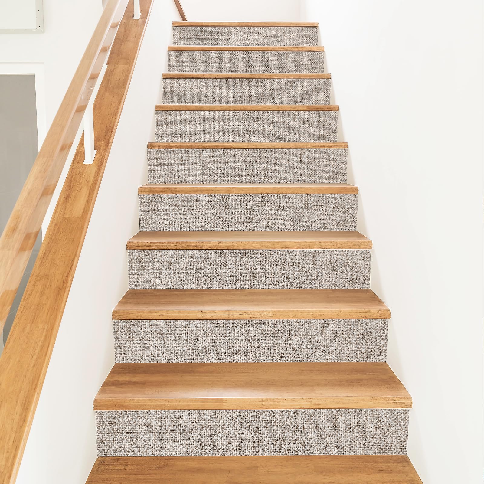 PLIGREAT 15 Strips Canvas Look Stair Riser Decals, Peel and Stick Stair Stickers for Steps Vinyl Stairway Stickers Self-Adhesive Staircase Murals for Home Hotel Decor, 18x100cm