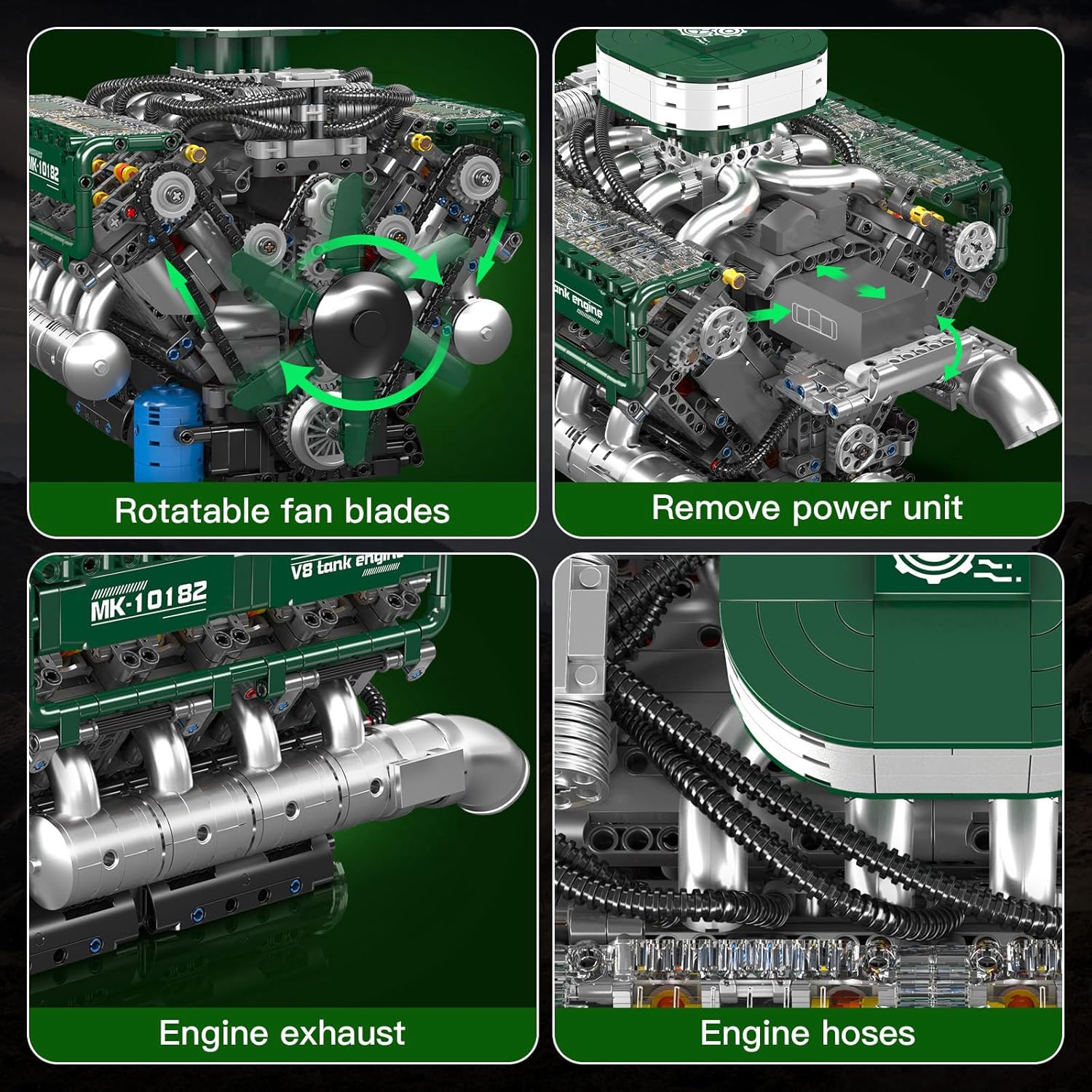 Mould King Tank V8 Engine Building Sets, V8 Model Engine Kit for Adults, Engine Scale Model with Motor, 10182 STEM DIY Building Kits That Works, Blocks Toys for Aged 14+ (2250 Pieces)
