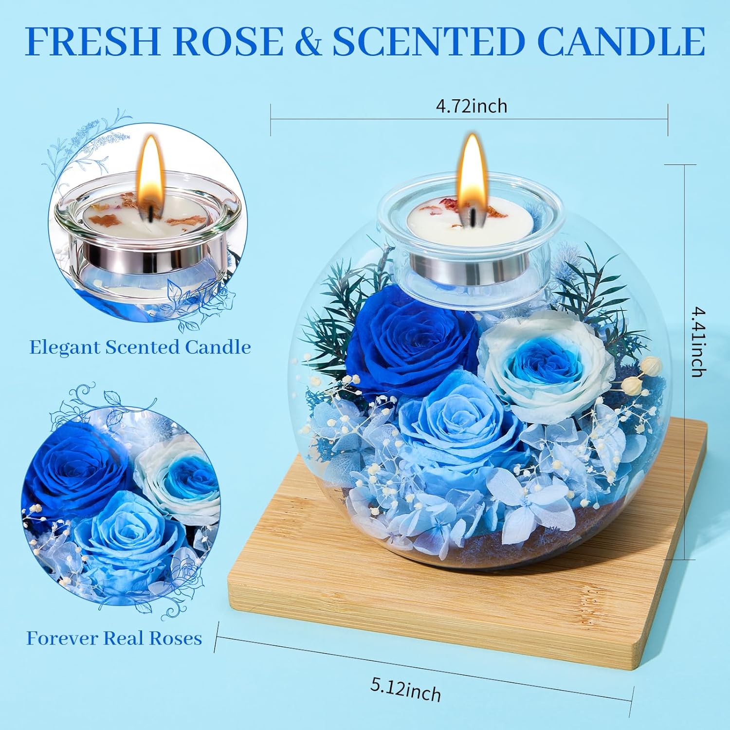Valentines Day Rose Gifts for Her Birthday Gift for Women Mom Flowers for Delivery Preserved Flowers Forever Eternal Rose in Glass Dome with Scented Valentine Gifts for Daughter Wife Girlfriend, Blue - Image 5