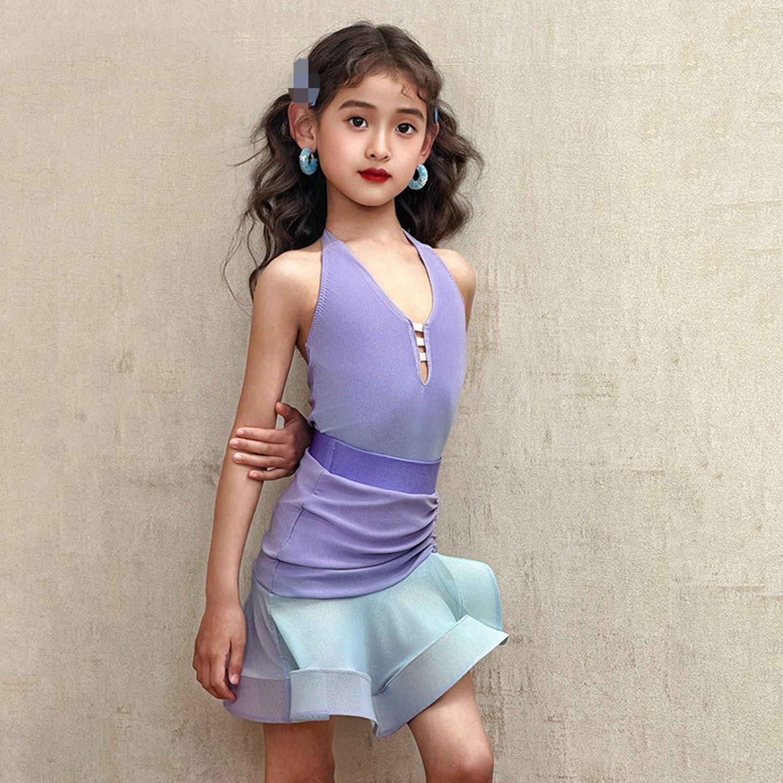 Vestido De Baile Latino Con Cuello En V For Niñas Body De Baile Sin Mangas