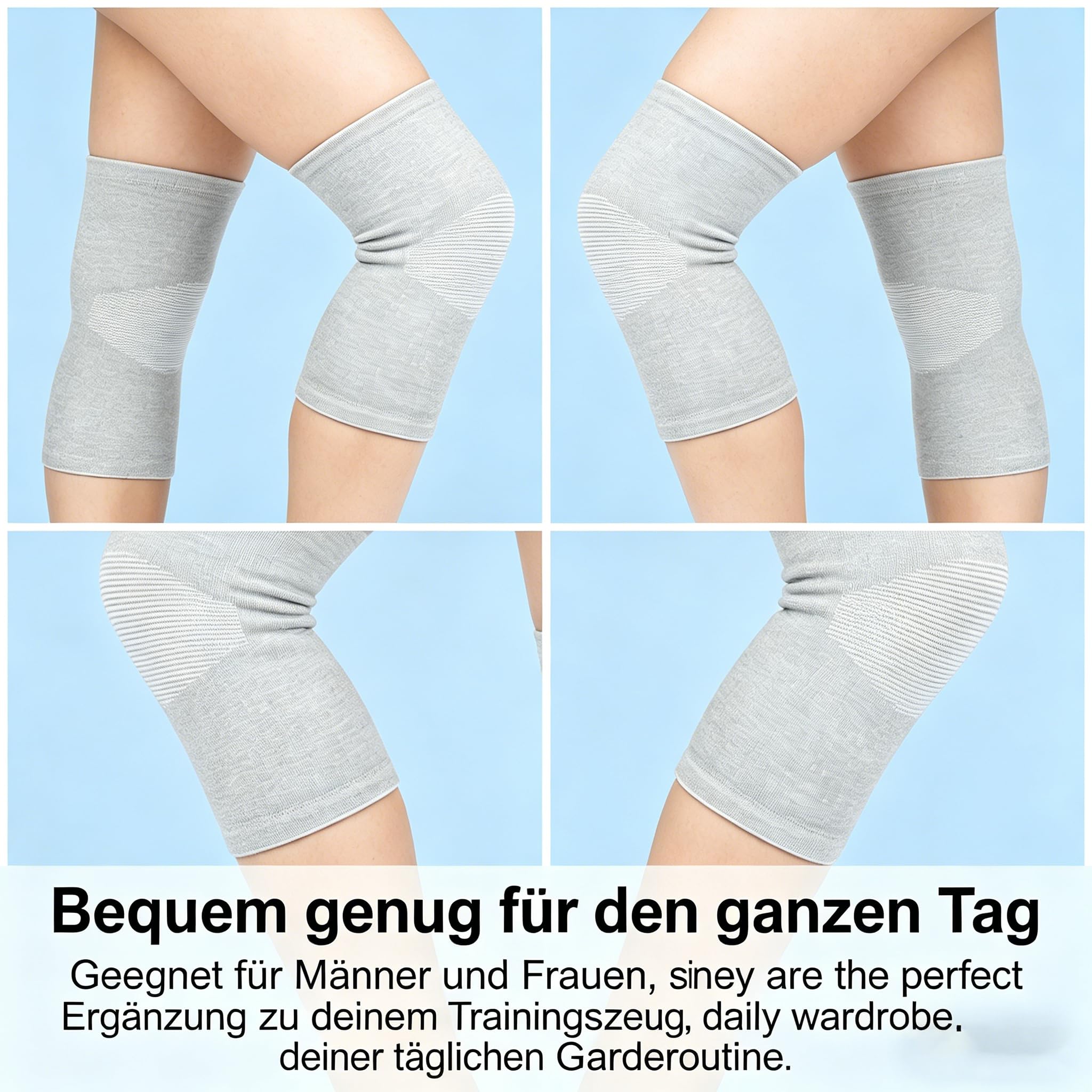 Kniebandage für Männer Damen - Bambus Kompressionsbandage für Arthrose Athletics Sportbandage Kniestütze - Elastische Braces Pads Warmer Schutz Knie Unterstützung 1 Paar (Grau, XL)