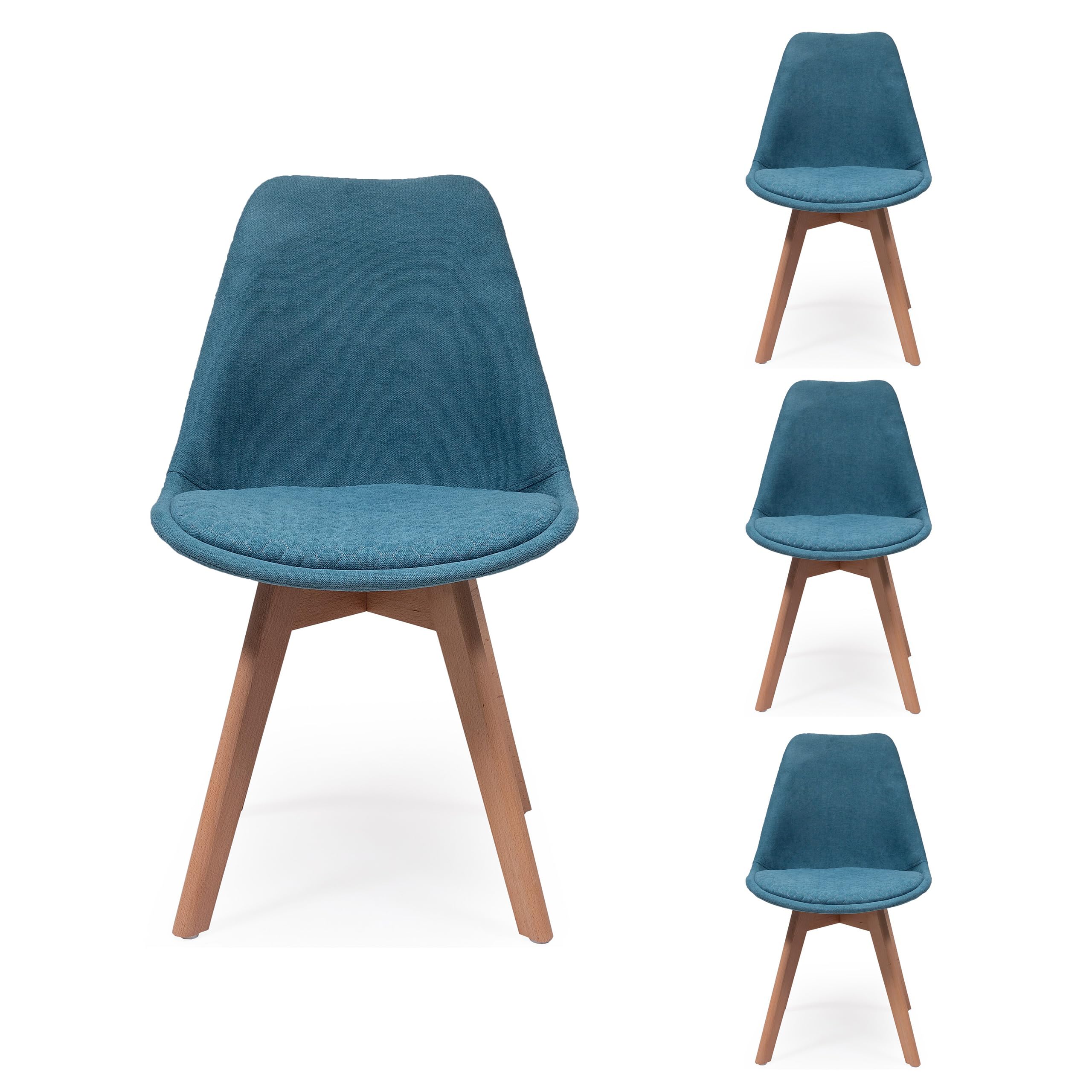 Homely | Pack de 4 Sillas de Comedor New Day Tela | Diseño Nórdico | Asiento de Tela Suave Pespunteado | Asiento Acolchado | Respaldo Ergonómico | Diseño Hexágono | Color Azul Turquesa