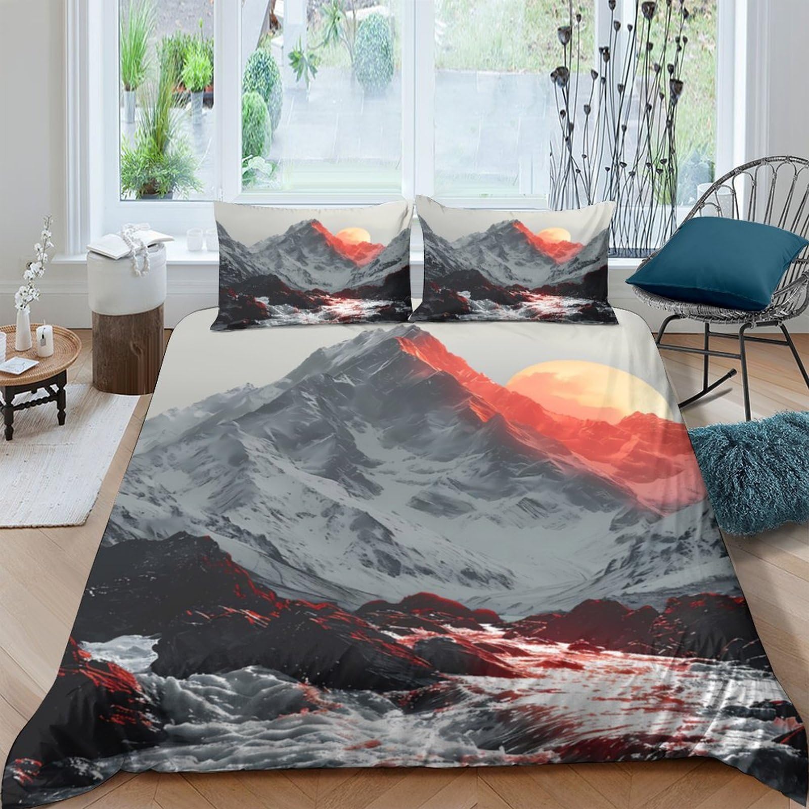 Ctjqhvkz Style-2 3D Printed Mountain Sunset Fitted Sheet Microfiber Soft Durable Volcano Landscape Mattress Cover For Bedroom Dorm Decor Single（135X200cm）