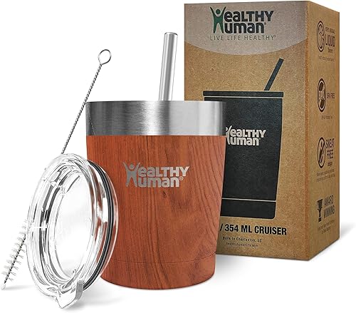 Miniatura 4 de Vaso de viaje de acero inoxidable con aislamiento humano, con pajita y tapa, Blanco puro