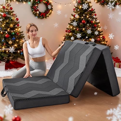 Miniatura 2 de INGEROOM Colchón triple individual  Colchón plegable de espuma viscoelástica de 4 pulgadas para campamento, con asa portátil, sofá cama plegable