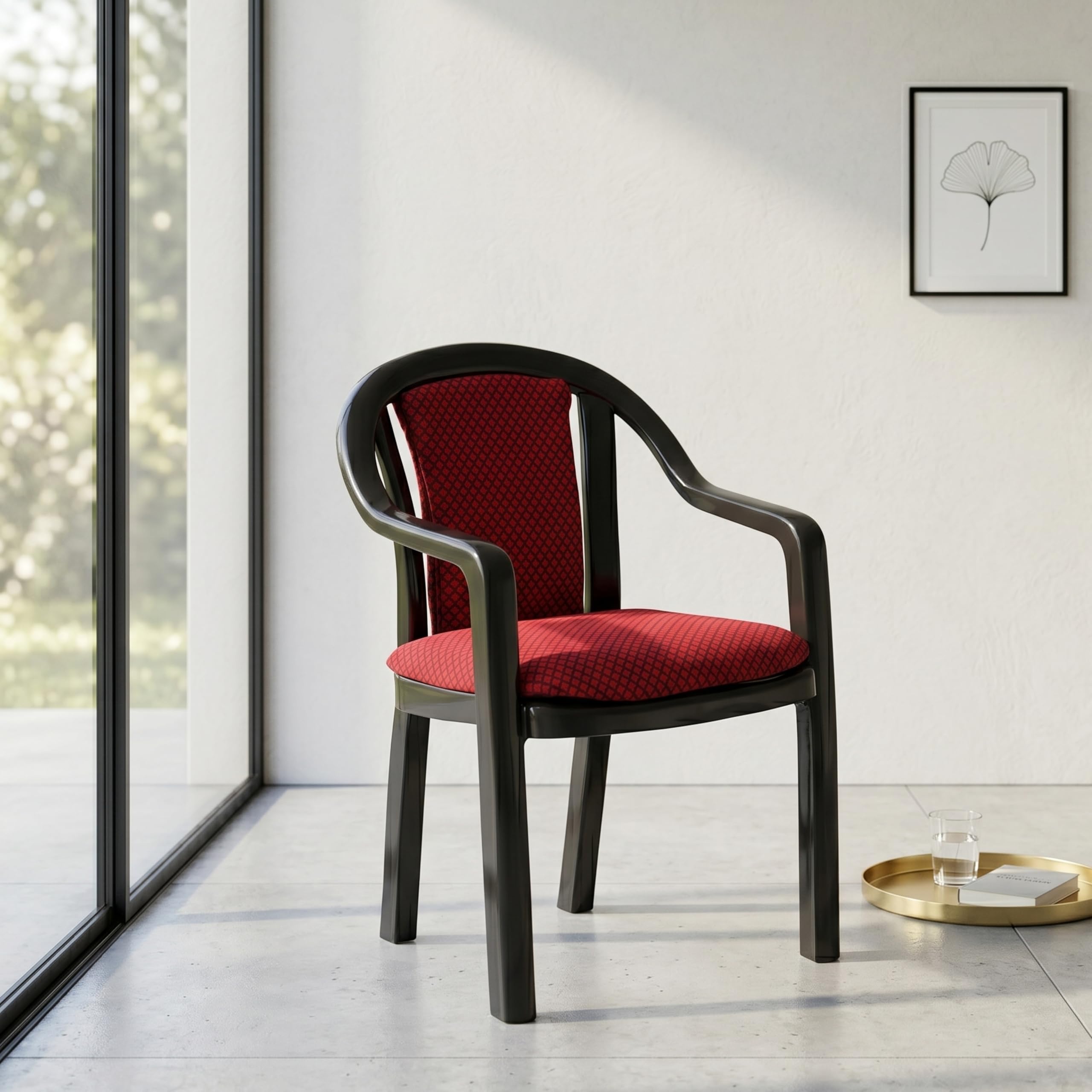 Oaknest Unboxing Furniture Supreme Ornate Cushioned Heavy Plastic Arm Chair For Home And Office (Count:1 Pcs; Color:Red/Black)-image-34