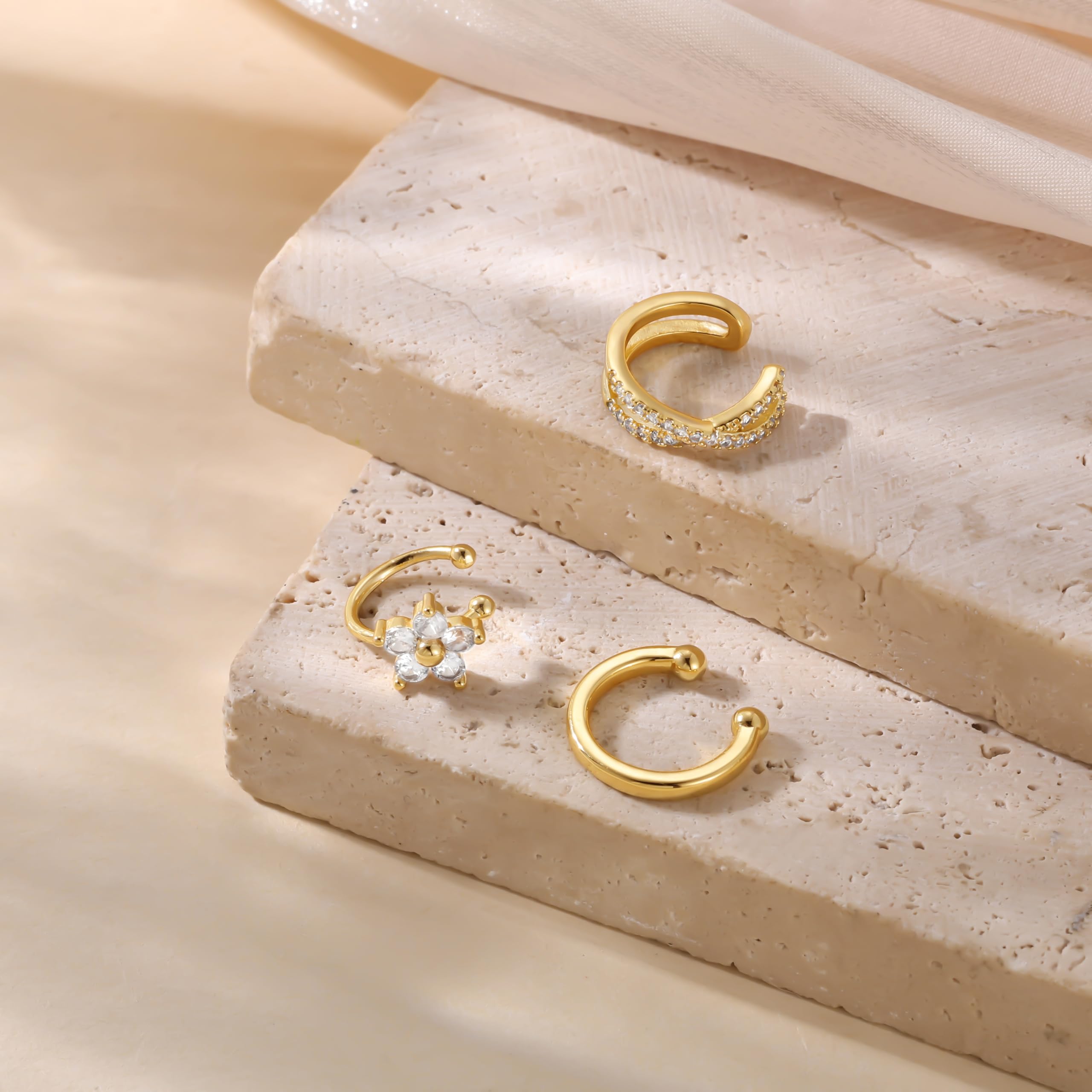 Gold Ear Cuff Earrings for Women, Dainty 14K Gold Plated Ear Cuffs Non Pierced Trendy Cubic Zirconia Cartilage Hoop Earring Fashion Jewelry Sets for Women