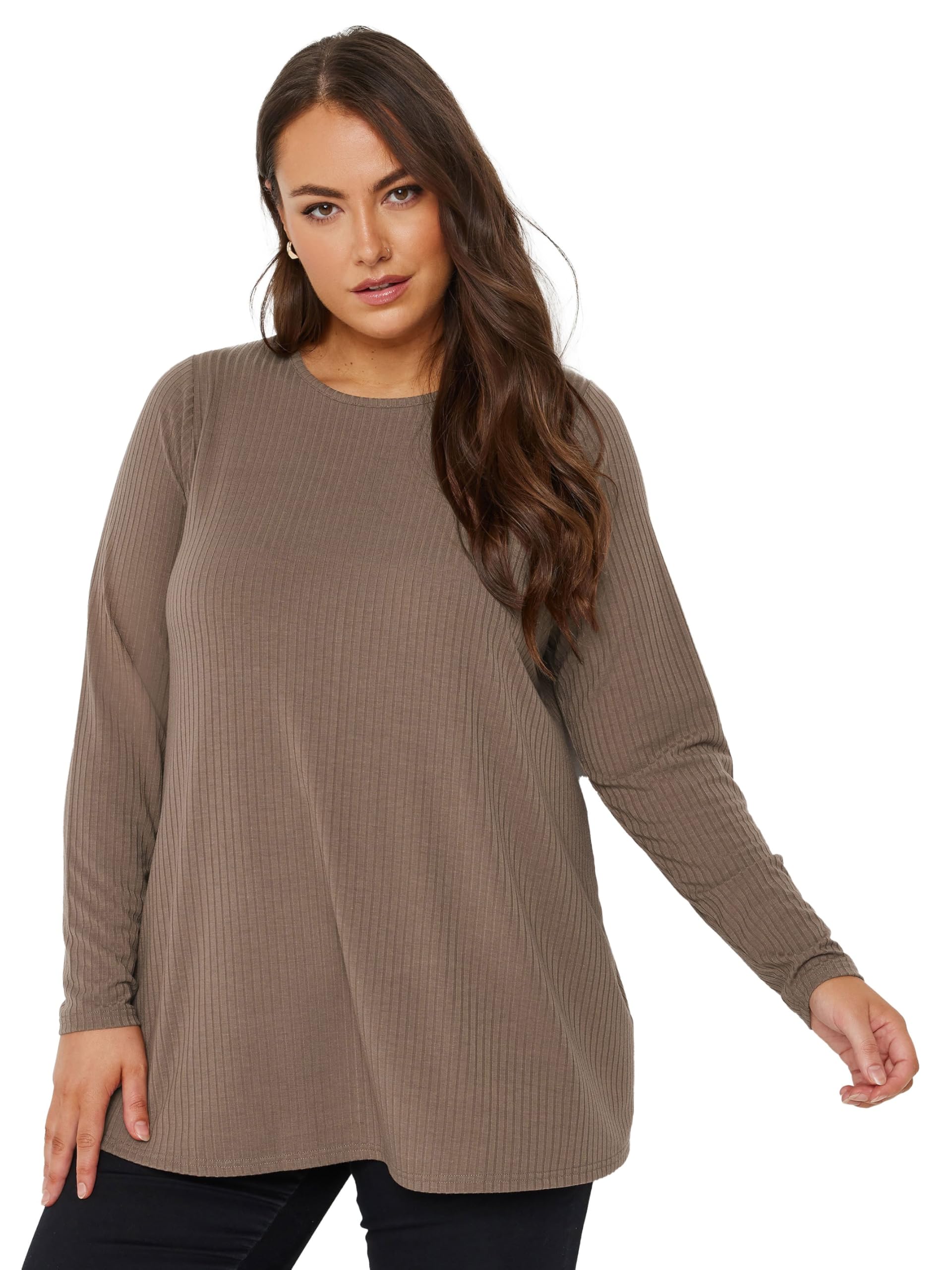 Yours Curve Brown Ribbed Swing T-Shirt - Women's - Plus Size Curve