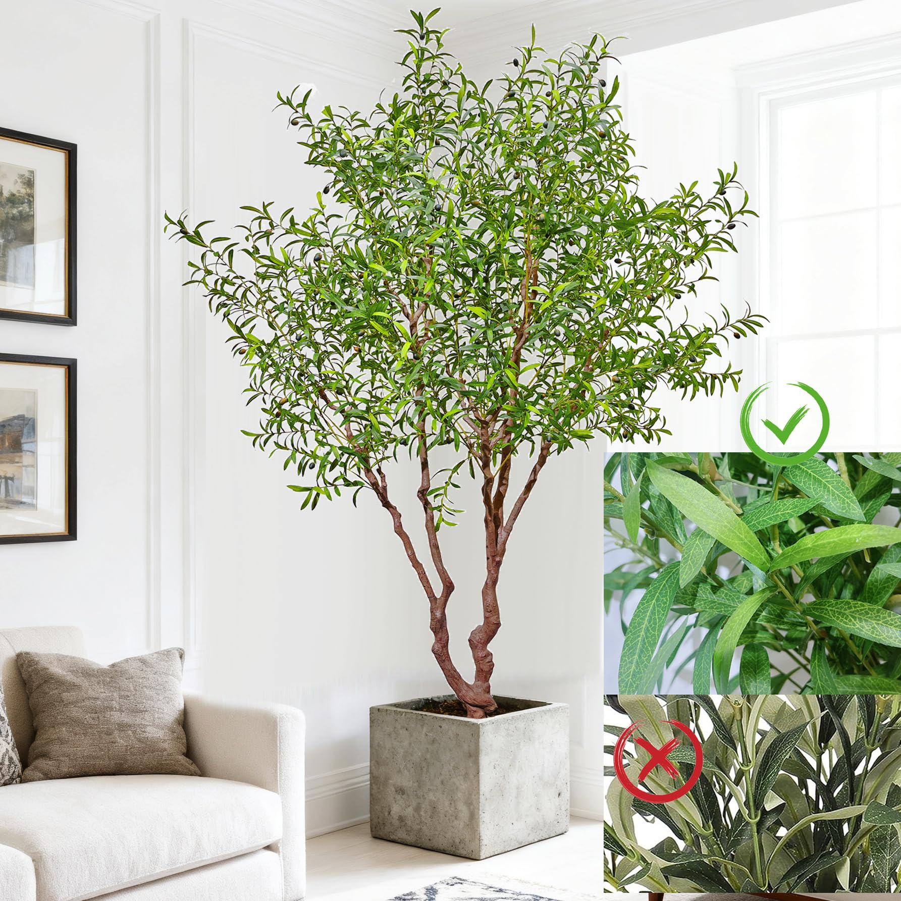 Niwellveb Fake Tree Faux Olive Tree Artificial Olive Trees 8 Feet Plus Branch Realistic Potted Silk Indoor Large Fruit for Home Offices, Living Rooms,