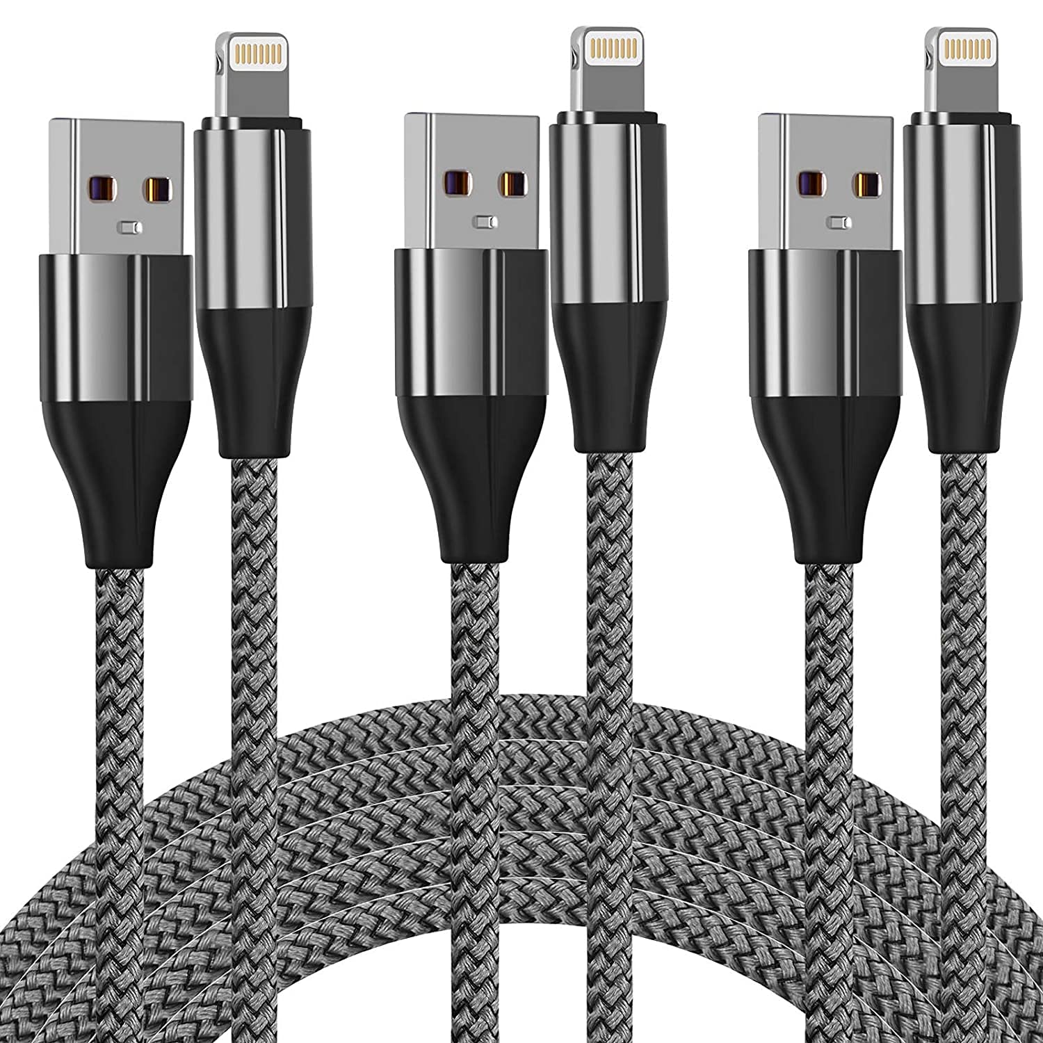 FEEL2NICEiPhone Charger Cable (3 Pack 0.3M), [MFi Certified] 1 Feet Nylon Braided Lightning Cable, Charging Cord USB
