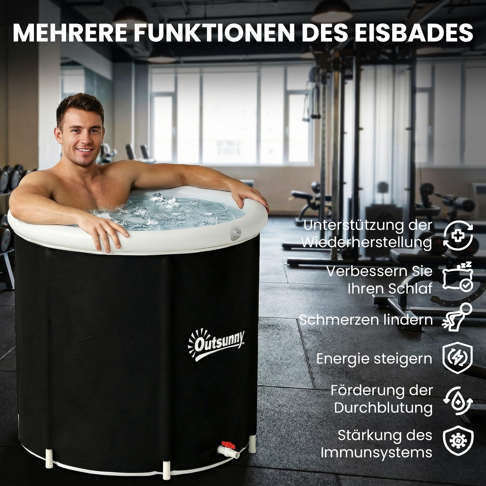 Outsunny Eisbad Ø78 cm Faltbare Eisbadewanne aufblasbare Eistonne 280L mit 3 Isolierschichten Abdeckung, tragbare Komplettset Erwachsene Mobiles Outdoor Eisbaden Tonne für Sportler Anfänger