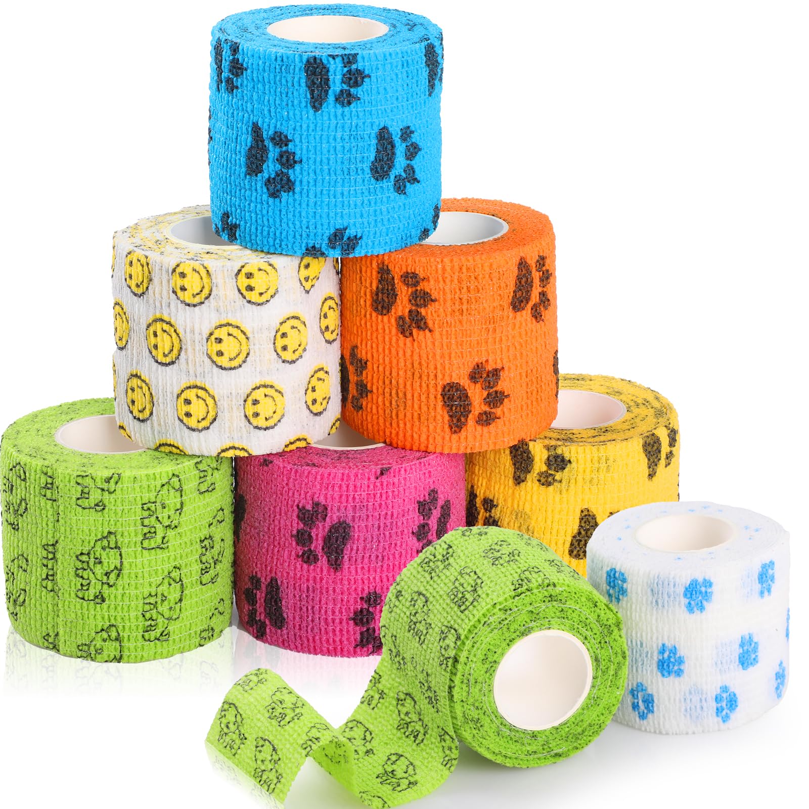 7pcs Benda Elastica Autoadesiva，GeeRic 5*4,5M Bendaggio Veterinario Traspirante Non Tessuto Non Colla Bende Nastro Elastico per Immobilizzare Mani, Ginocchia,Caviglia Animali Domestici/Atleta/Ferito