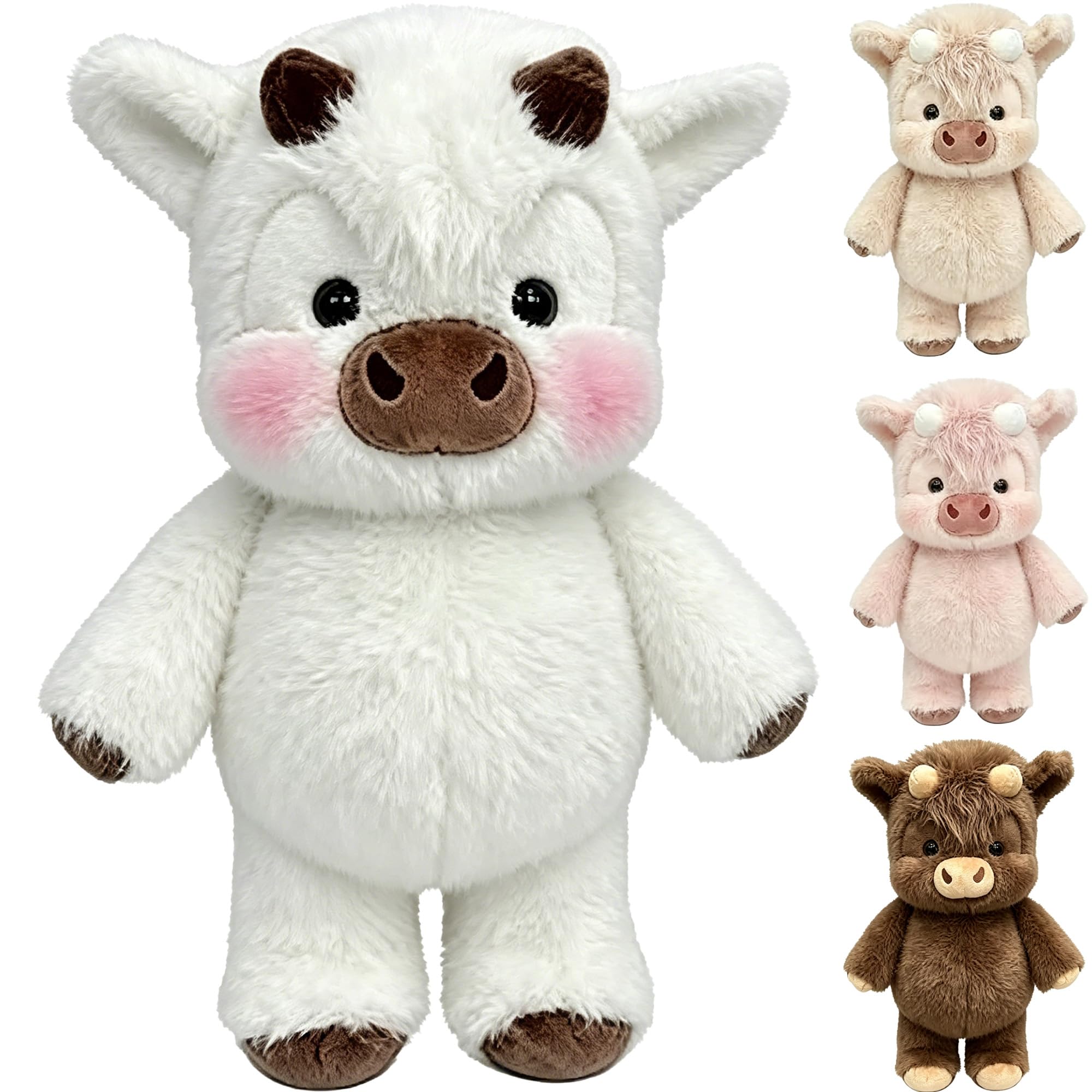 Highland Cow Soft Plush Toy, Running Calf Soft Toy Highland Cow Squishy Running Plushies, For Men Women Teens (White)