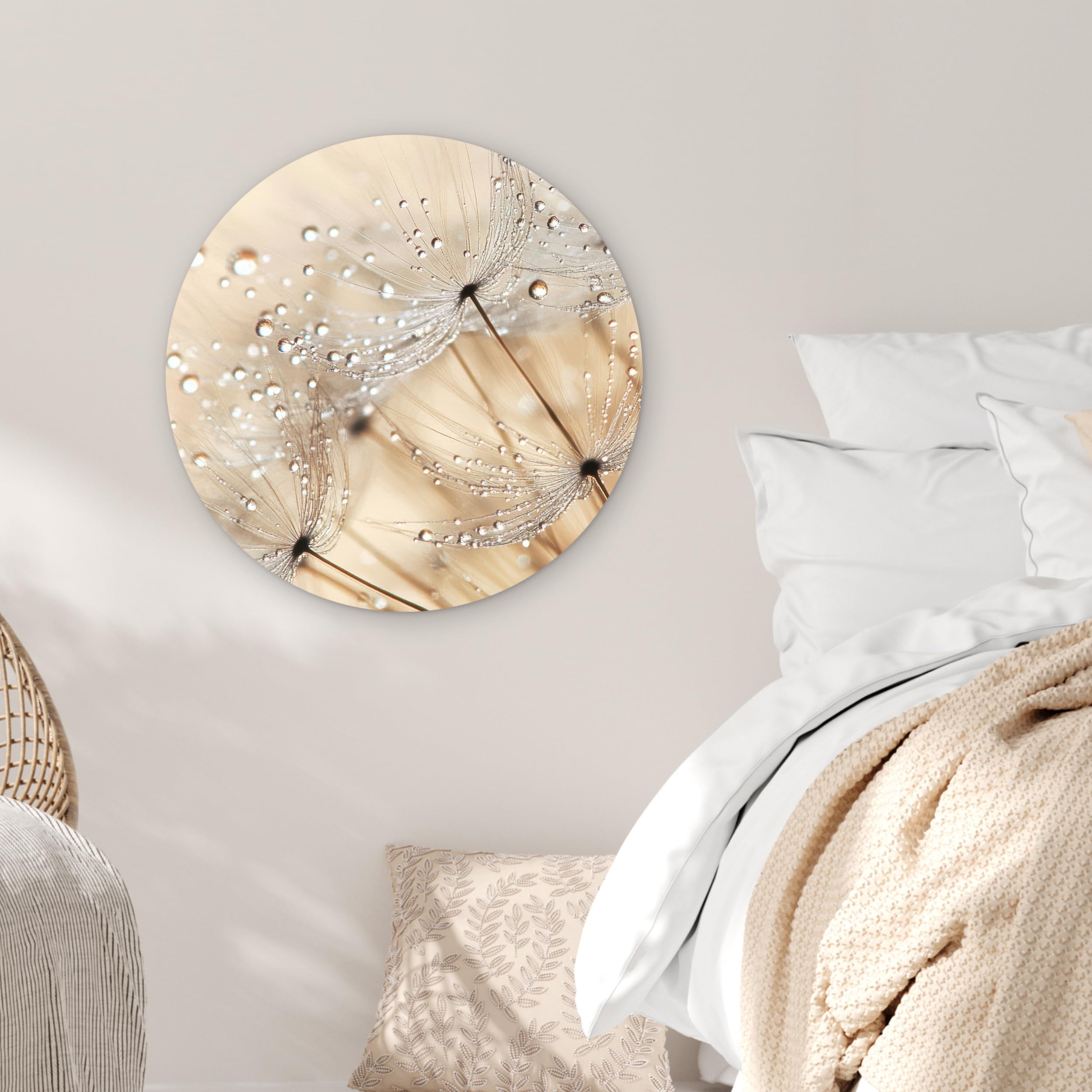 MuchoWow© Cuadro Redondo Ø60 cm Árbol El Grandes Room Decor Terraza Exterior Casa Cabecero Cama Wall Art Dormitorio Habitación Dimensiones Diente de león - Abstracto - Naturaleza - Beige