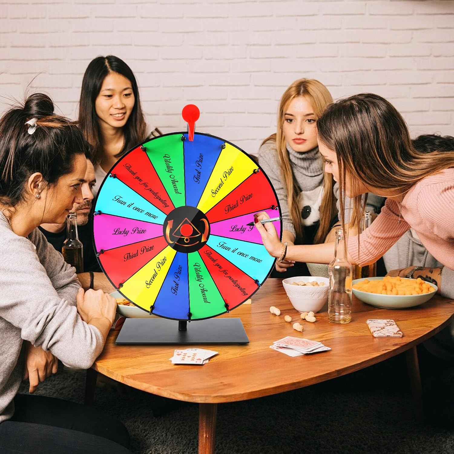 24" Prize Wheel, Tabletop Spinning Wheel for Prizes-14 Slots, Wheel of Fortune Game with Dry Erase Marker and Eraser for Trade Shows, Carnivals & Home Games