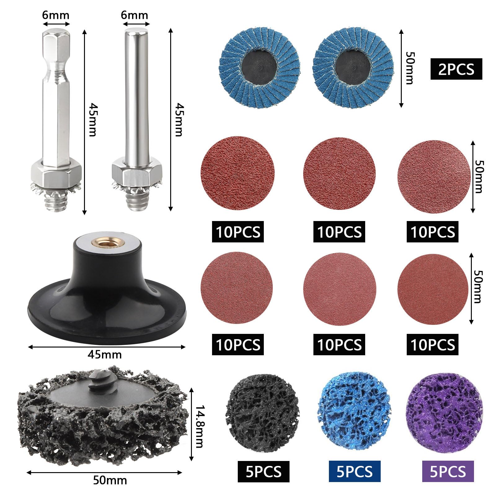 77 Pièces Disques de Nettoyage 50mm Disque à Lamelles pour Meuleuse d'Angle avec Tige Métallique et Plateau Disques à Changement Rapide pour Métal Bois et Pierre