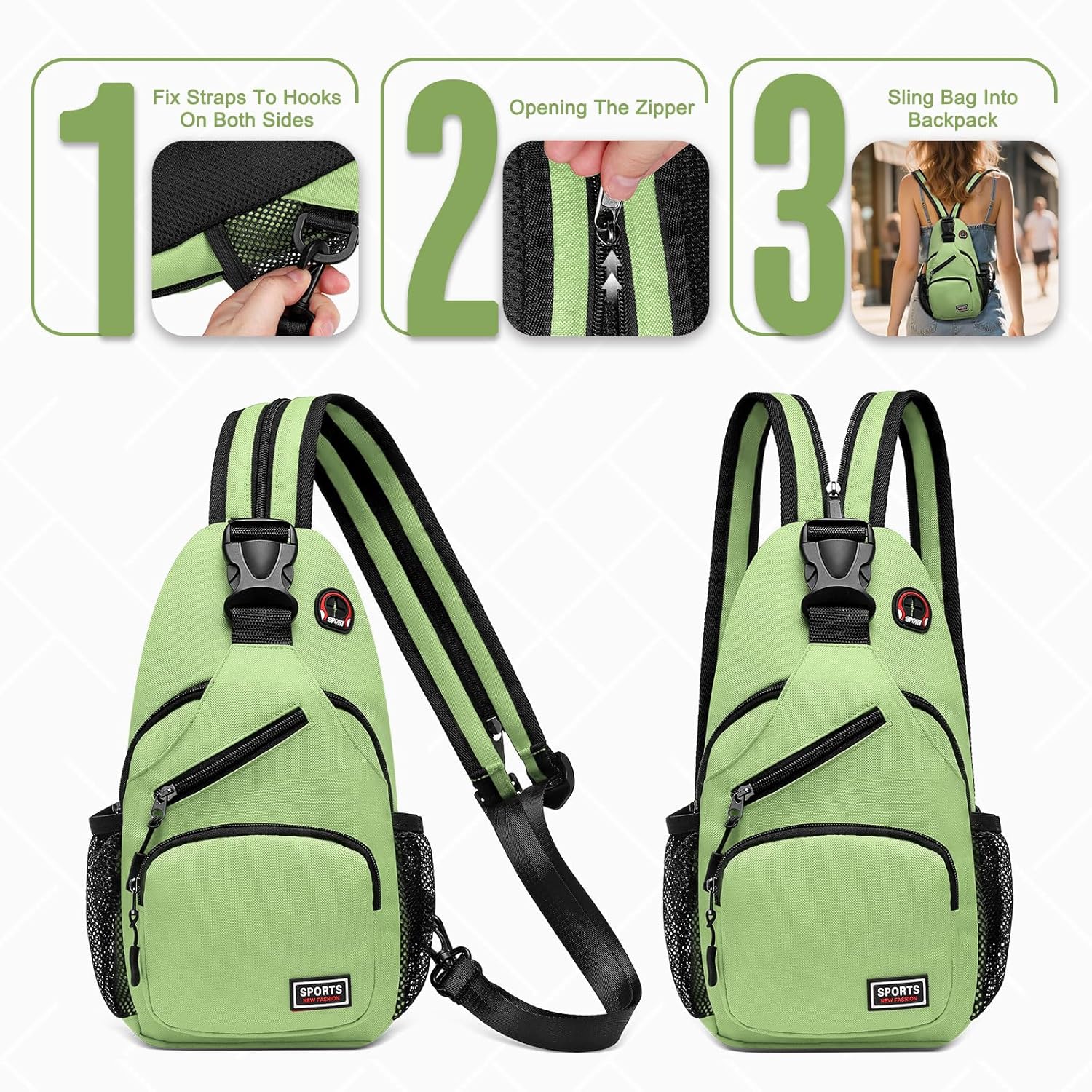 Convertible Sling Bag with Coin Pocket, 7.9" Tablet Crossbody Mini Backpack with Headphone Jack Casual Pack for Women Men Travel, Green - Image 5