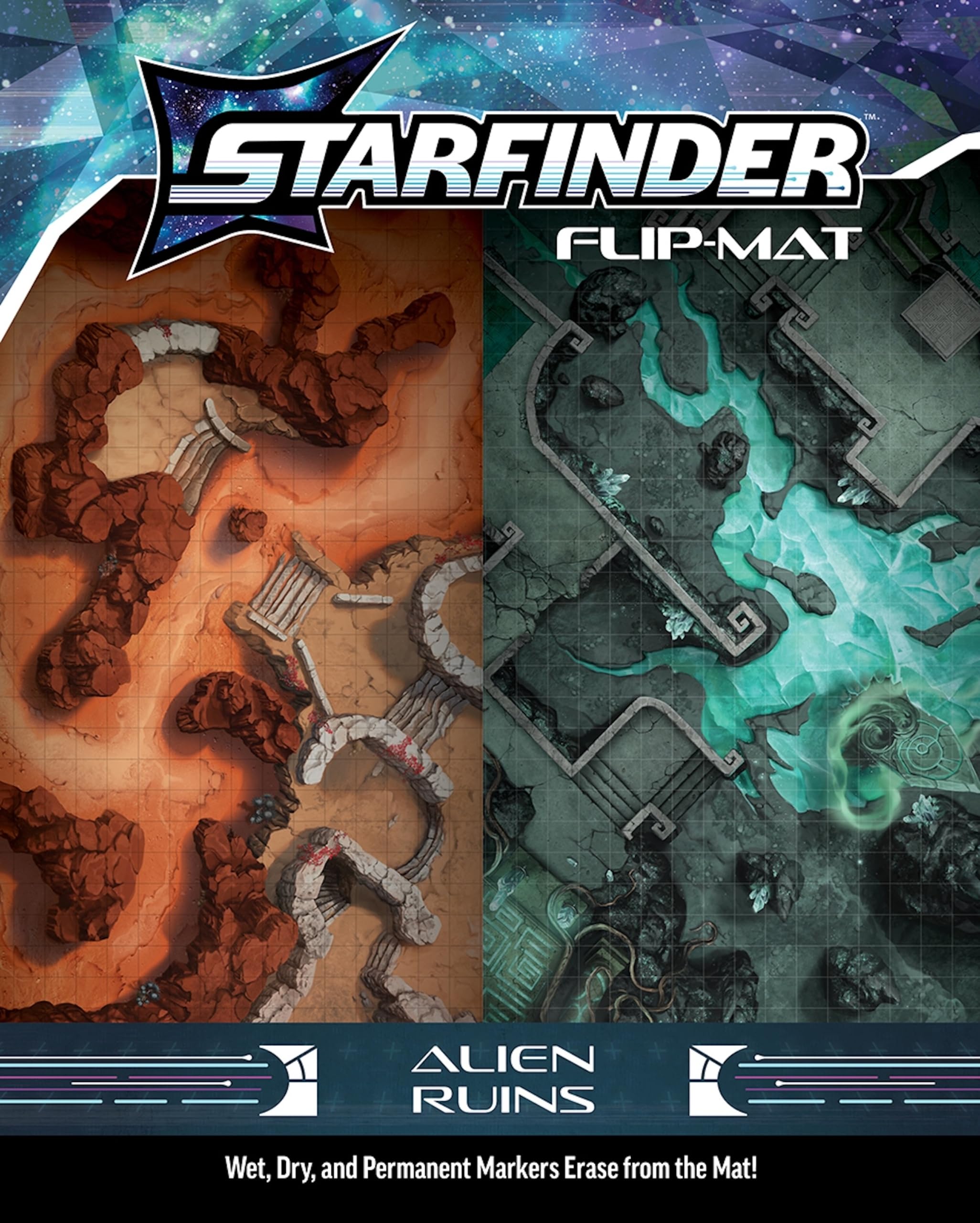 Starfinder Flip-Mat Alien Ruins - Ancient Civilization Stone Maze & Dark Cavern Maps 24"x 30" Sci-Fi RPG