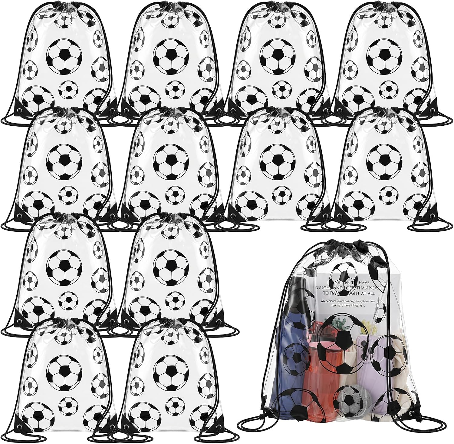 12 Pcs Clear Football Drawstring Bags Drawstring Backpack 17 x 13 Inch Football Gift Bags Party Favor Bag Waterproof Plastic Sports Gym Bag for Gym Games Stadium
