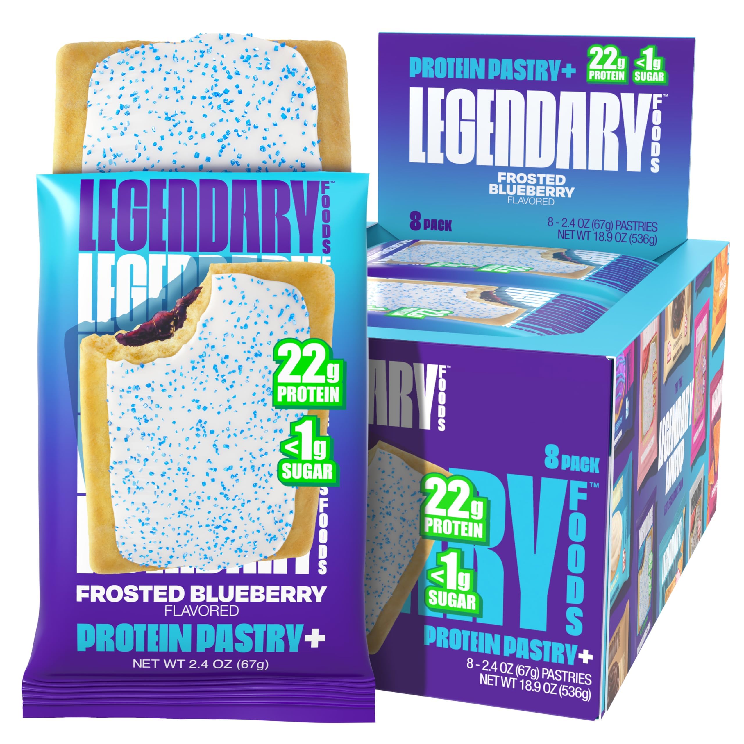 - 22g Protein Pastry 0g Added Sugar, Low Carb, Gluten Conscious, Keto Snack, Ideal for Glucose Management, Includes Whey Protein Isolate, 8 Pack Frosted Blueberry