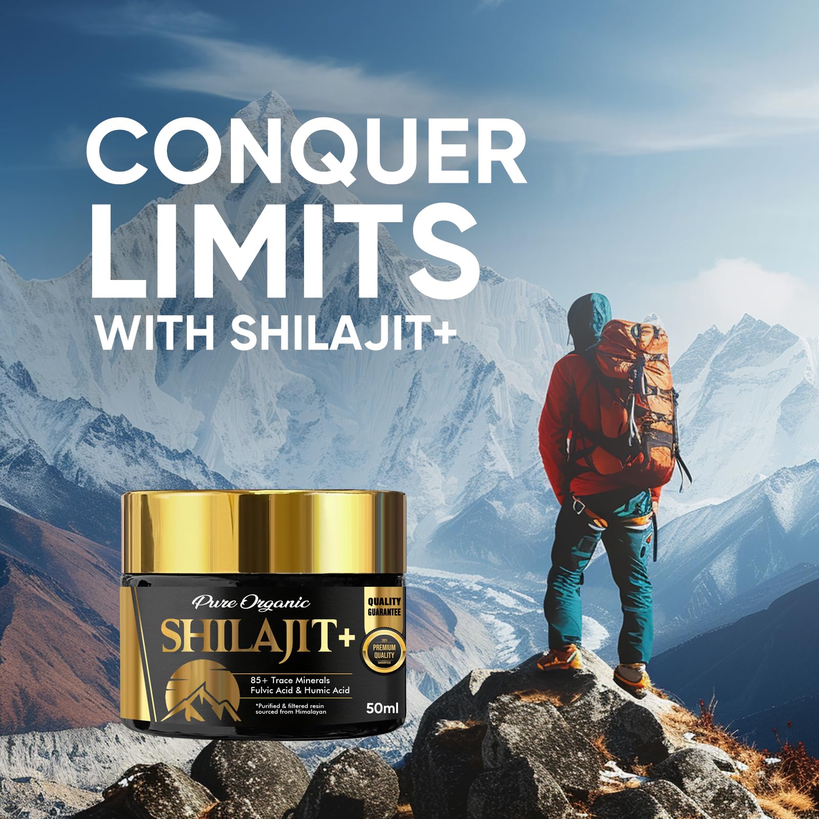 Himalyan Shilajit, Original Himalaya Bio mit -100% Reine Goldene Qualität, Fulvicsäure Mineralien Unterstützt Ausdauer und Vitalitä