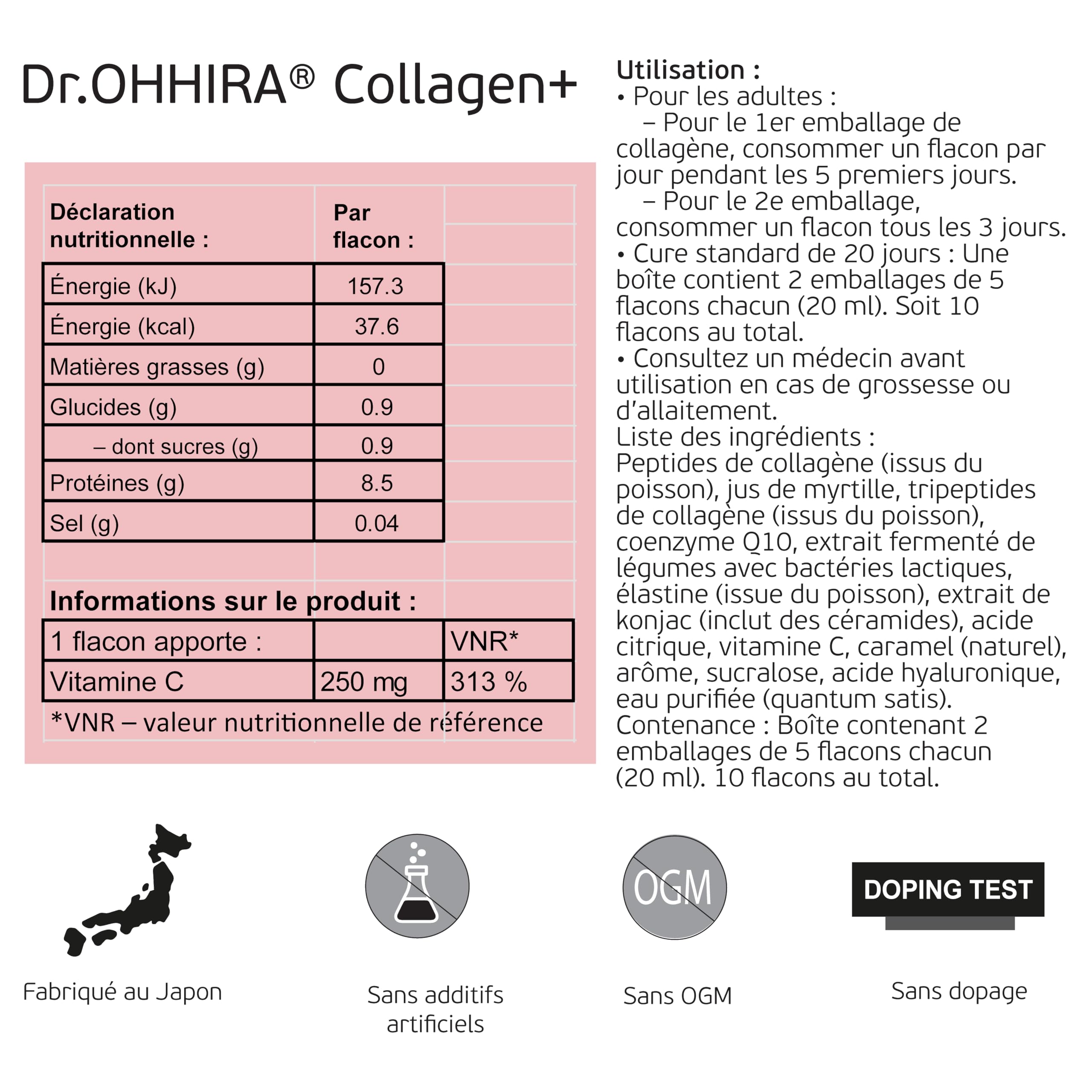 Collagen+ | Complément Alimentaire de Collagène Marin Liquide pour Femmes | Peptides de Collagène Hydrolysé Types I, II, III avec OM-X® et Acide Hyaluronique (200 ml – Pack de 10 fioles)