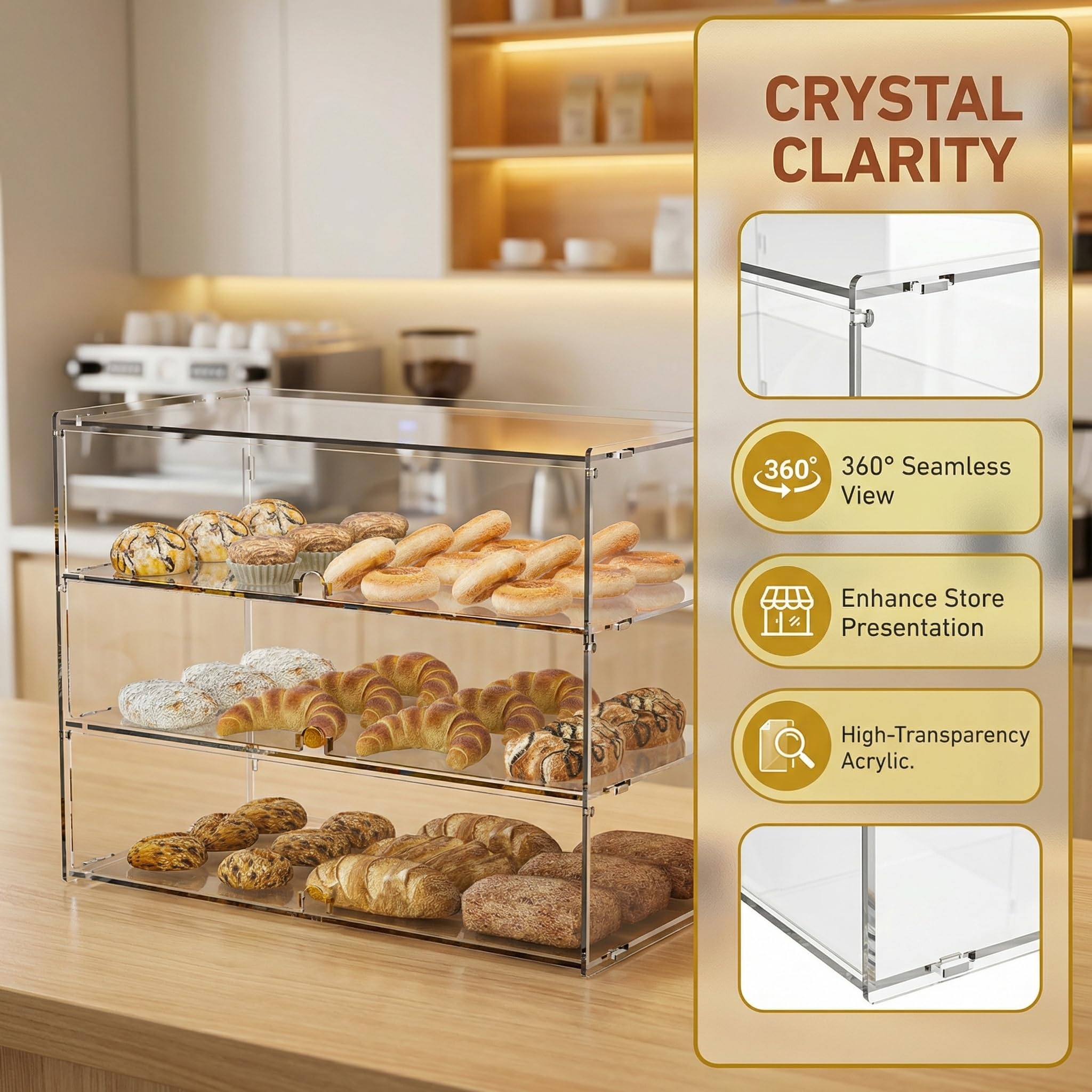 klare Acryl-Thekenvitrine für Bäckereien, 5 mm hochschlagfeste PETG-Platten, transparenter Acryl-Sandwich-Brotschrank