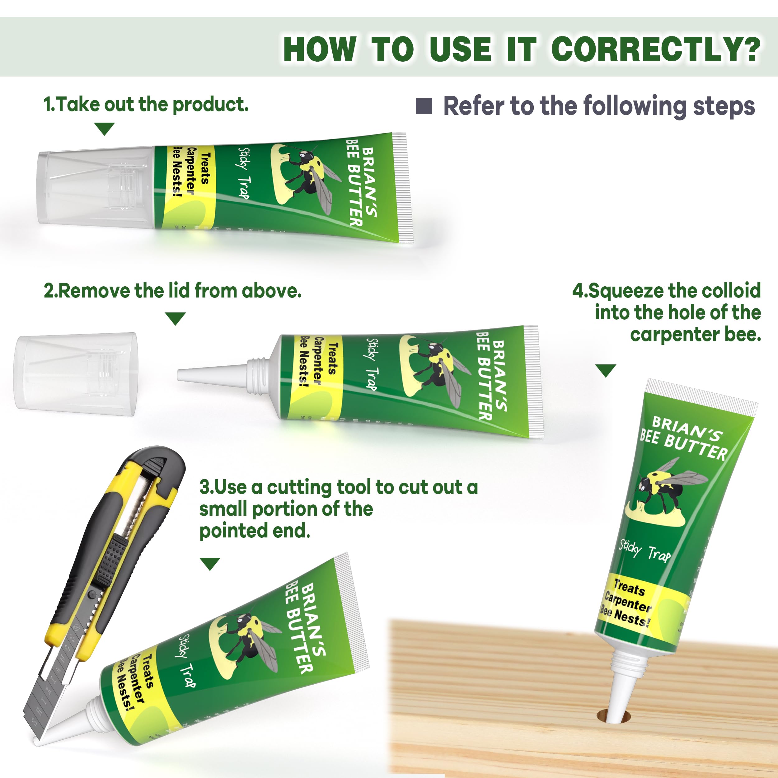 Trampas para avispas de abeja de carpintero para exteriores, paquete de 2 trampas adhesivas, tratamiento de agujeros de abeja de carpintero de madera