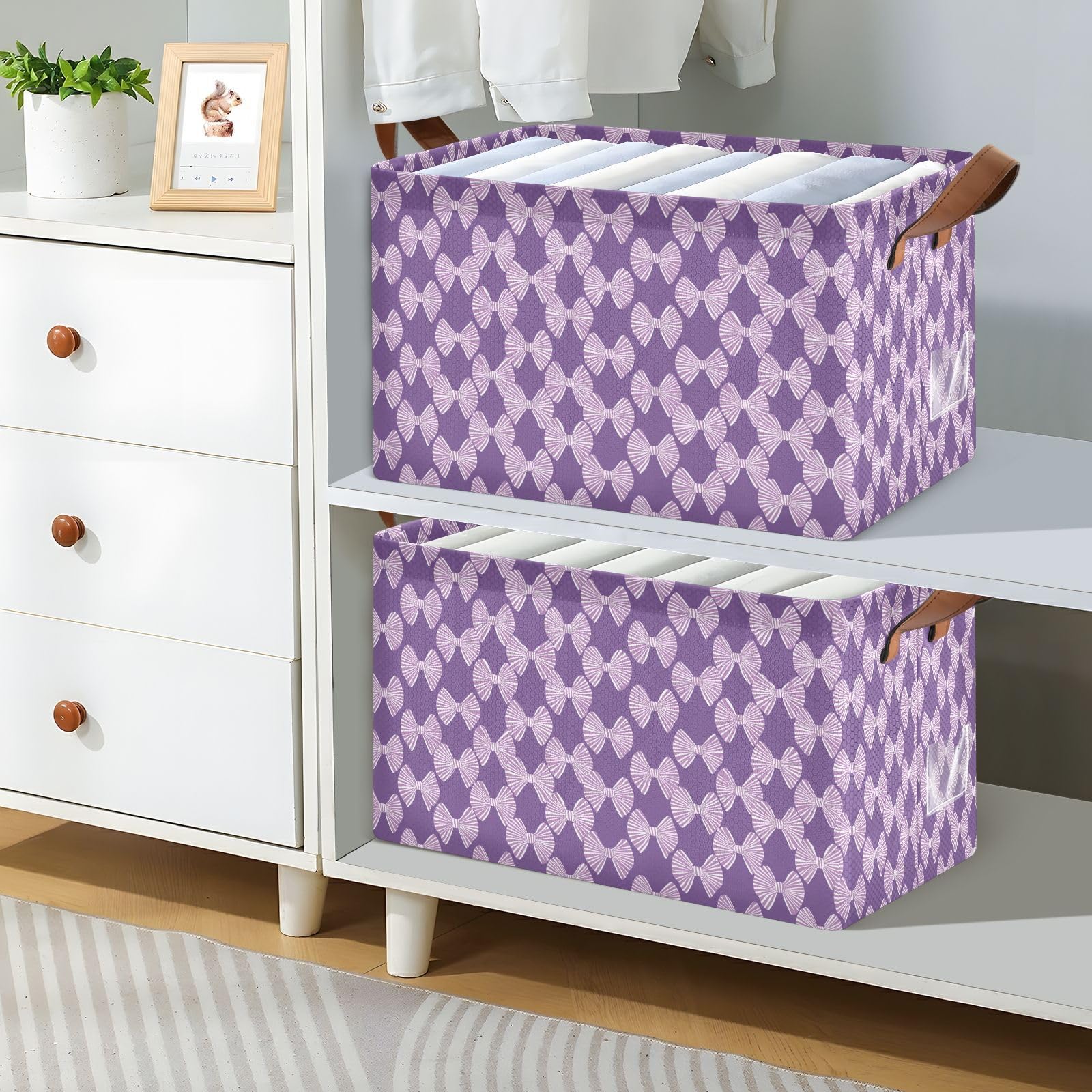 KLL Ukiyo Style japońskie cukierki fioletowe białe duże kosze do przechowywania z uchwytami pojemniki do przechowywania na półki szafa 2 szt. cajas de almacenamiento para closet
