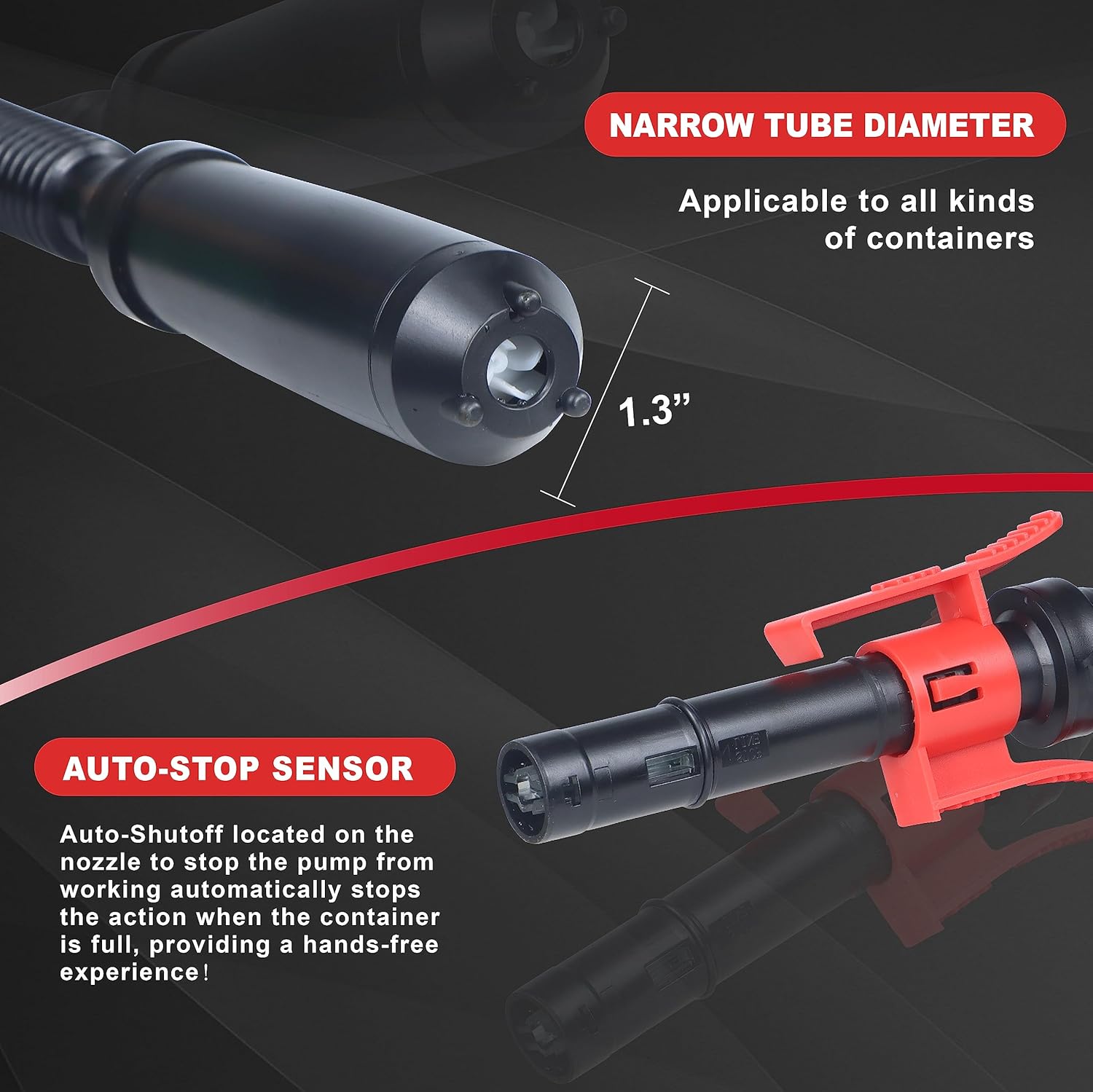 Automatic Fuel Transfer Pump with Auto-Stop Sensor(2.4 GPM), Flexible Intake Hose Fits Most Irregular Gas Cans for Gasoline Diesel Kerosene & More