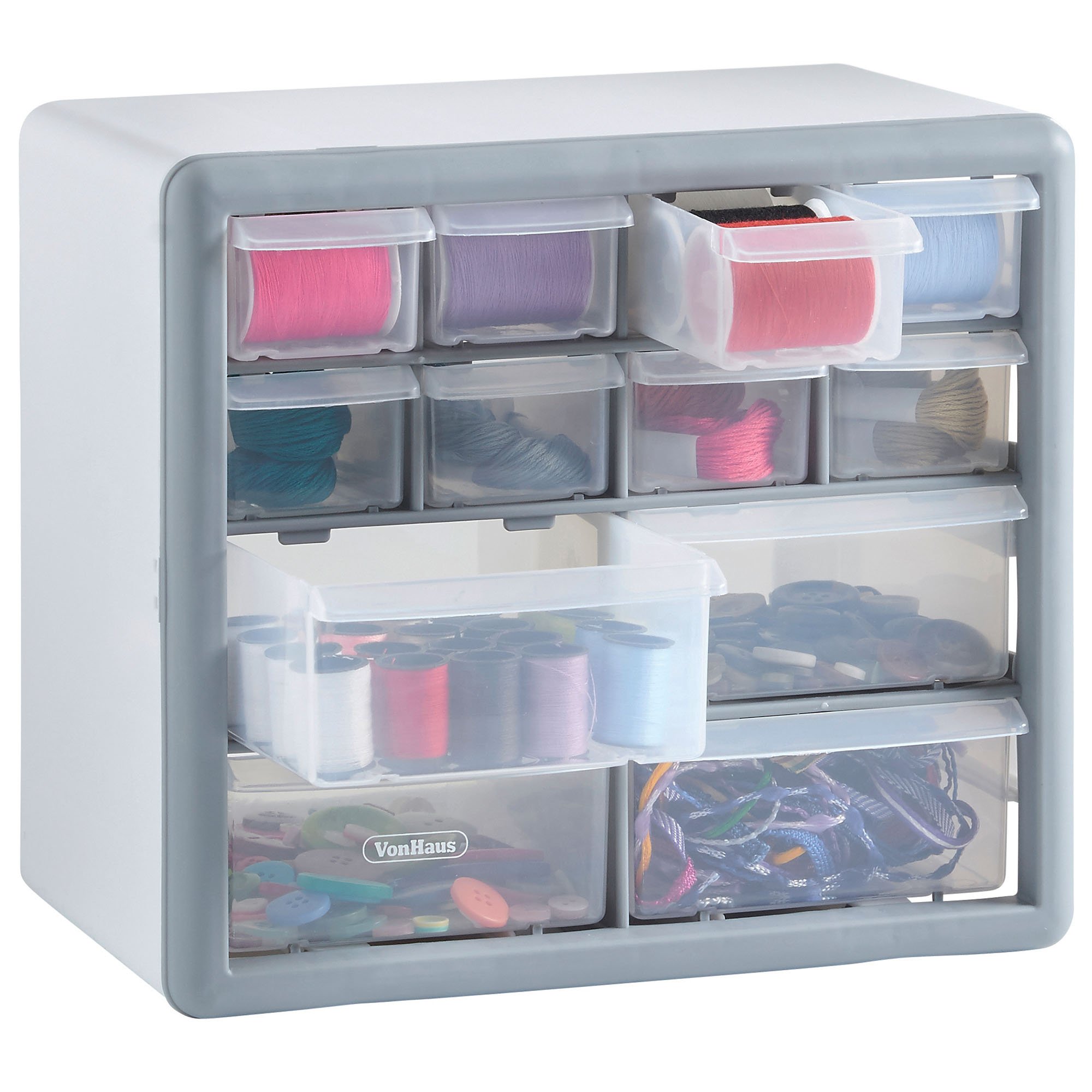 VonHaus 12 Drawer Storage Cabinet Organiser - Grey/White