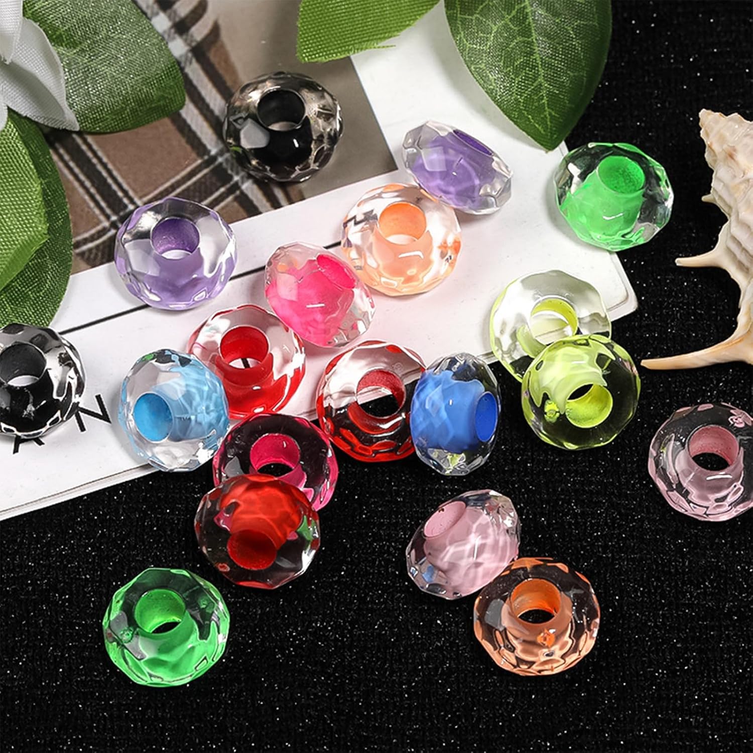 50pcs Crystal European Large Hole Beads Colorful Acrylic European Bracelet Beads Mini Cute Loose Spacer 15x8mm for Leather Necklace Jewelry Making DIY Crafts Supplier - Image 4