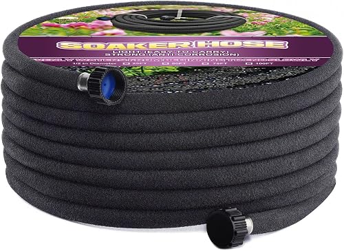 Soaker Hose 50ft -5/8 Round Rubber Garden Soaker Hoses, Heavy Duty Irrigation Drip Hose, Water Seeper Soaking Hose for Gardens, Flower Beds And Lawn Yard