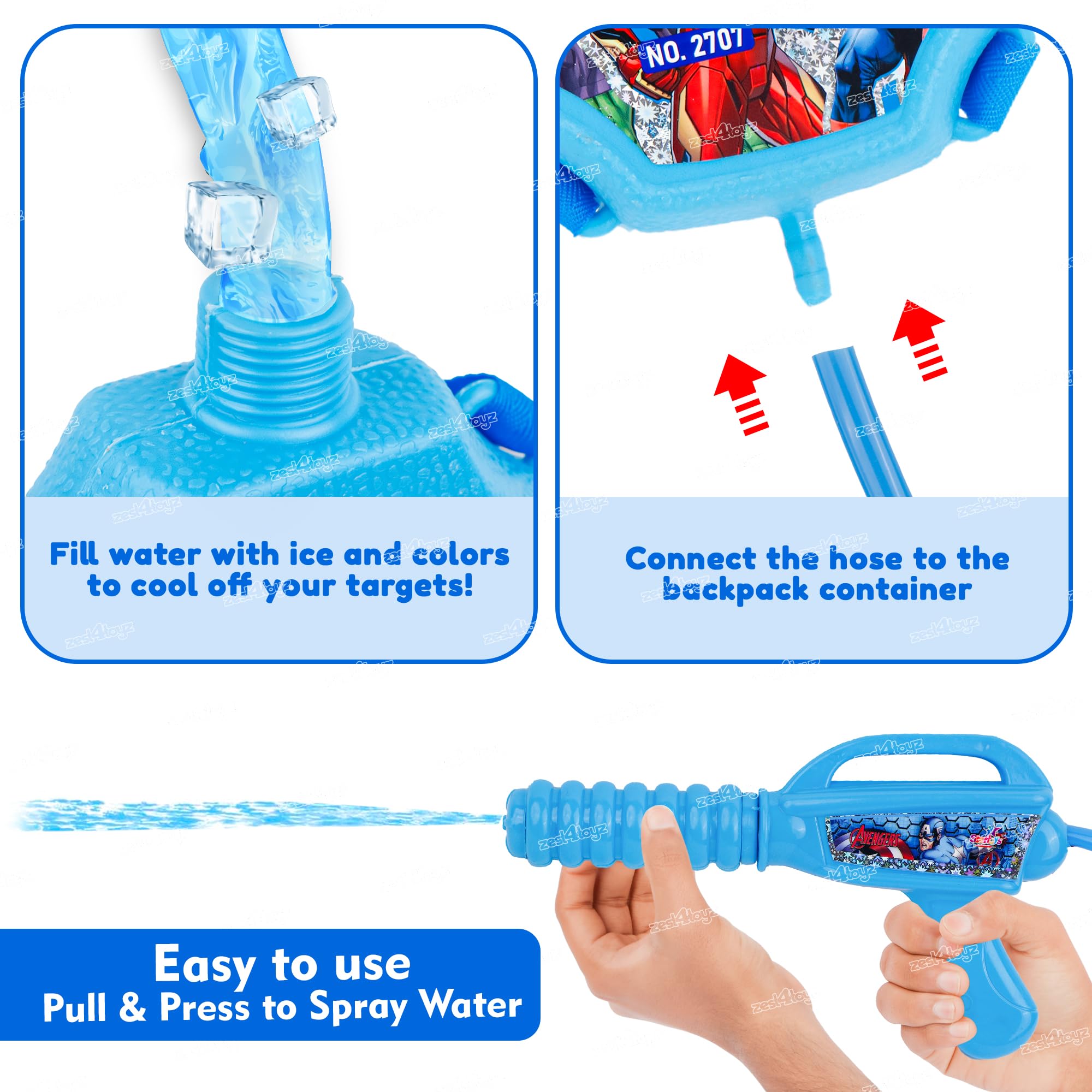 Zest 4 Toyz Holi Pichkari Water Gun for Kids Back Holding Tank 3.3Ltr. with Holi Combo 1 Pkt Holi Color and 100 Balloons for Holi Pool Parties- Boys and Girls(Gold Tank)
