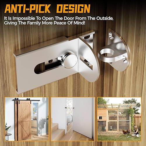 Miniatura 3 de Cerradura de puerta corredera, cerradura de cerrojo de puerta de 90 grados, candado de seguridad de ángulo recto de acero inoxidable con tornillos