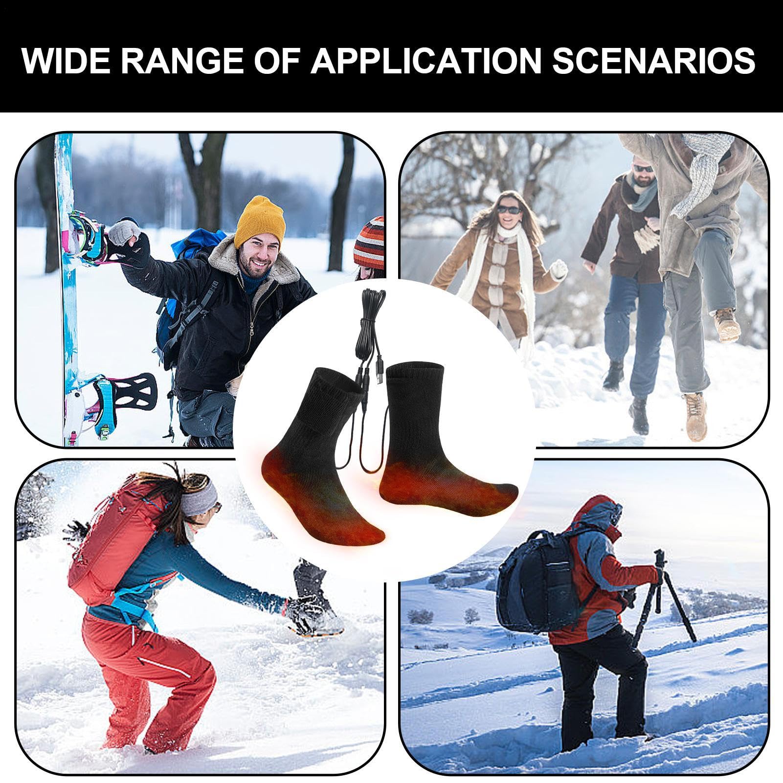 Chaussettes Chauffantes Électrique - Chaussettes Thermiques À Chauffage Rapide USB - Chaussette Chauffantes pour Le Ski, Vélo, Chasse Randonnée, Escalade, Camping, Les Sports De Plein Air